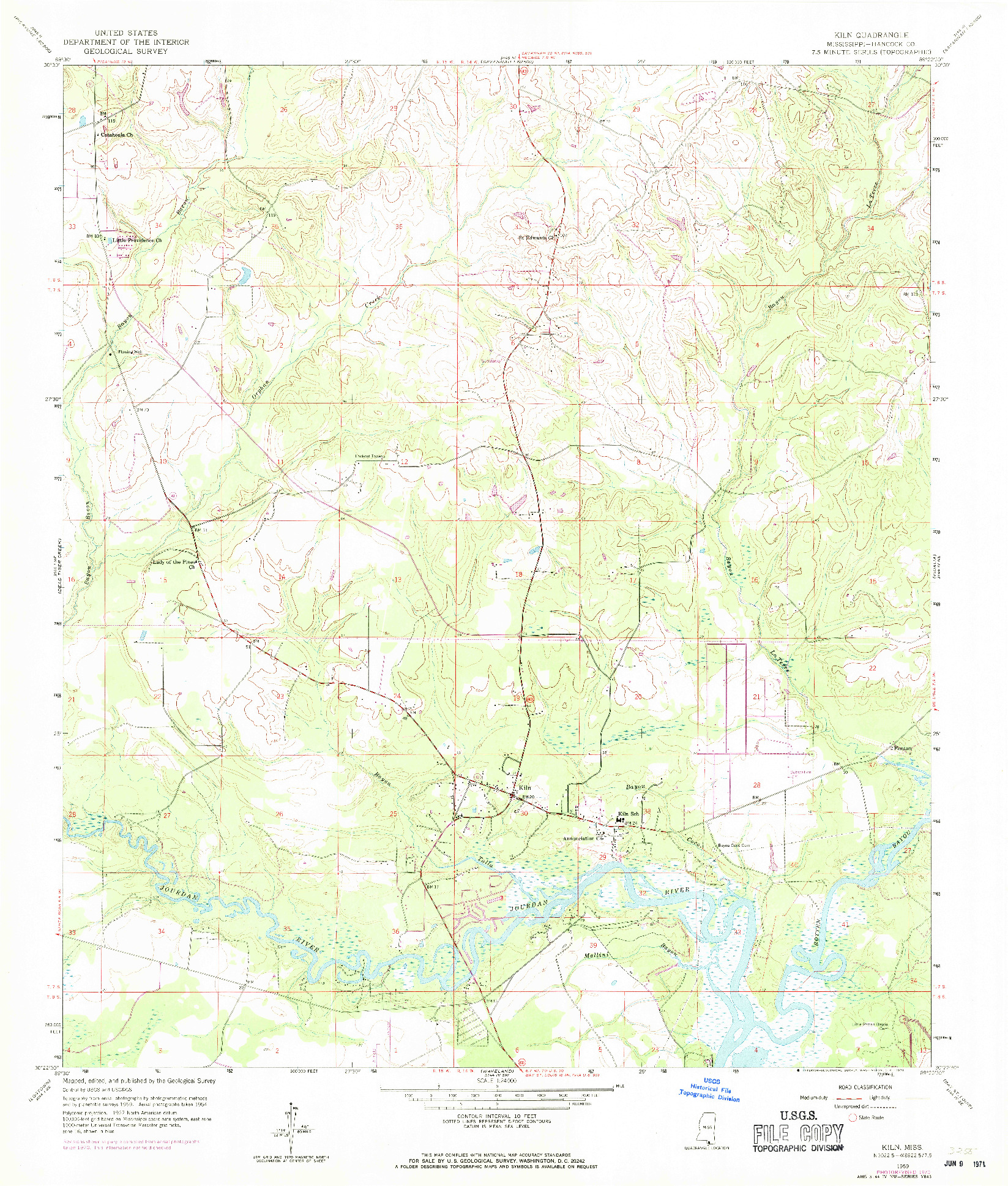 USGS 1:24000-SCALE QUADRANGLE FOR KILN, MS 1959