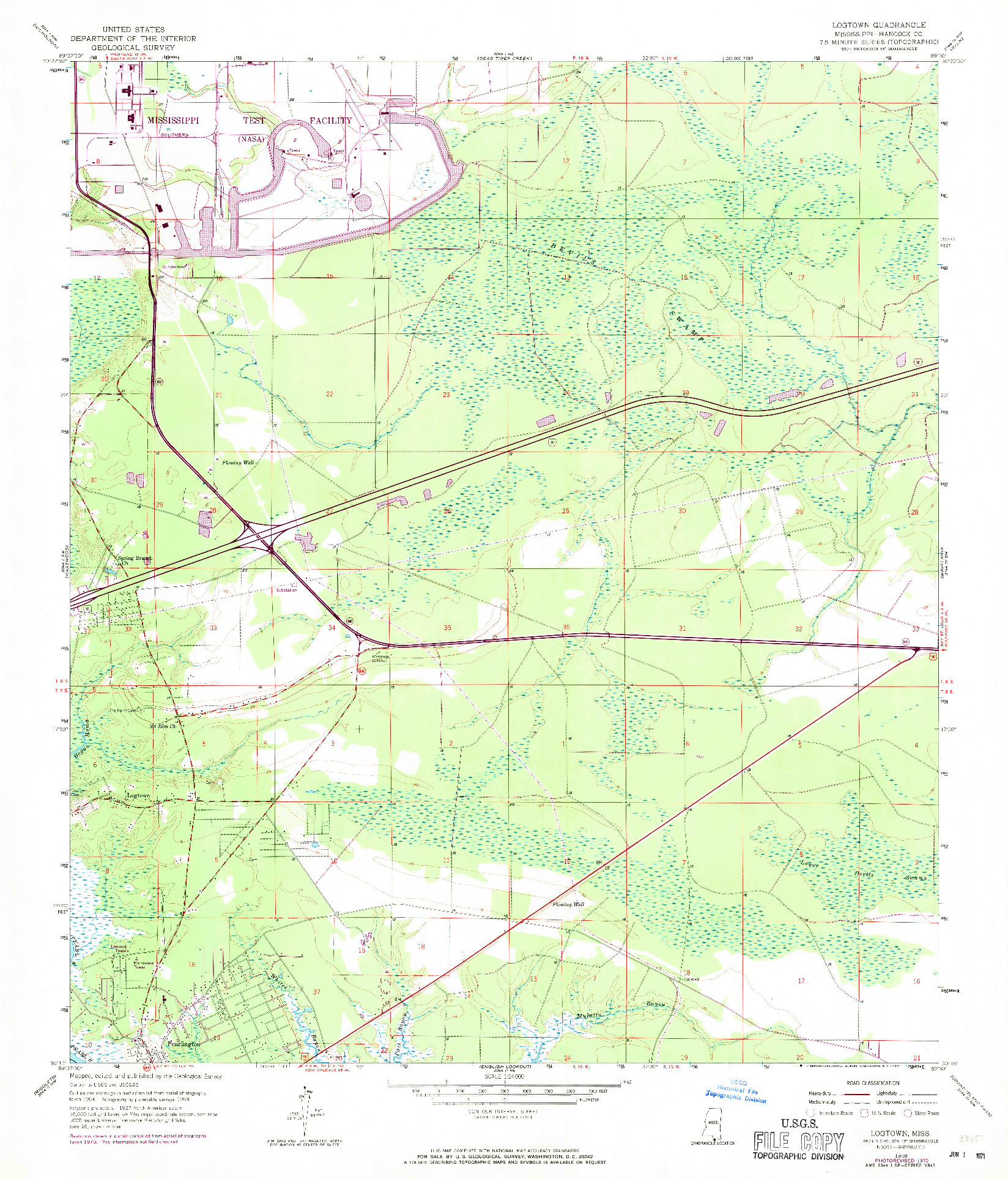 USGS 1:24000-SCALE QUADRANGLE FOR LOGTOWN, MS 1958