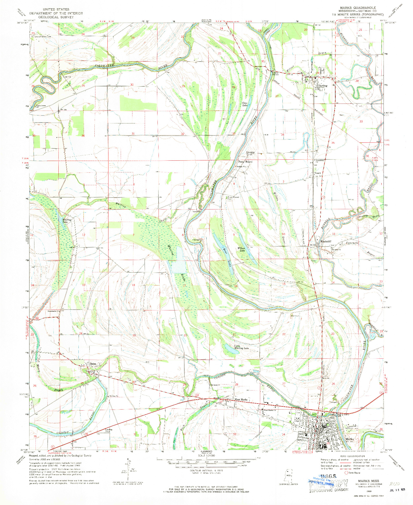 USGS 1:24000-SCALE QUADRANGLE FOR MARKS, MS 1969