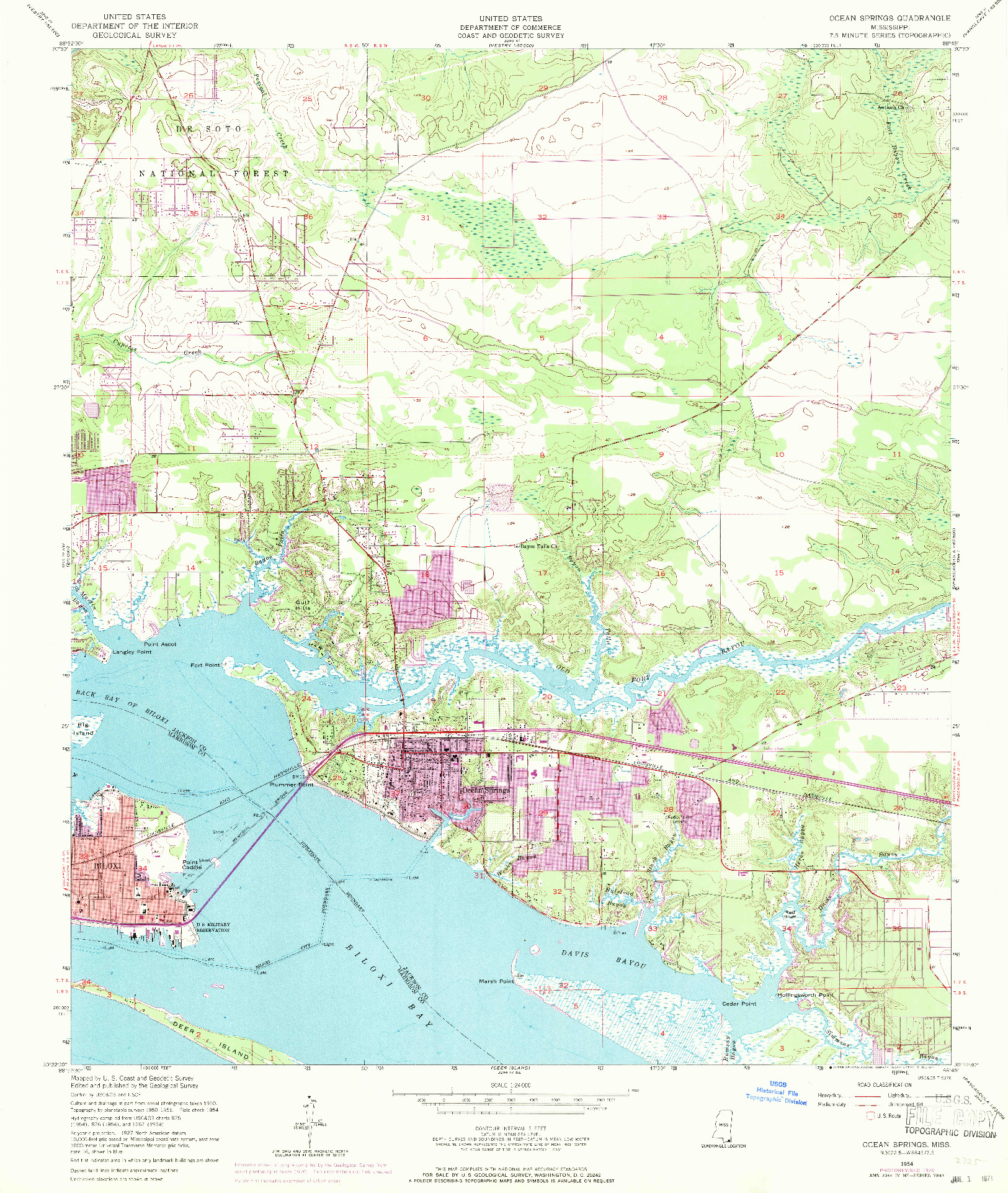 USGS 1:24000-SCALE QUADRANGLE FOR OCEAN SPRINGS, MS 1954