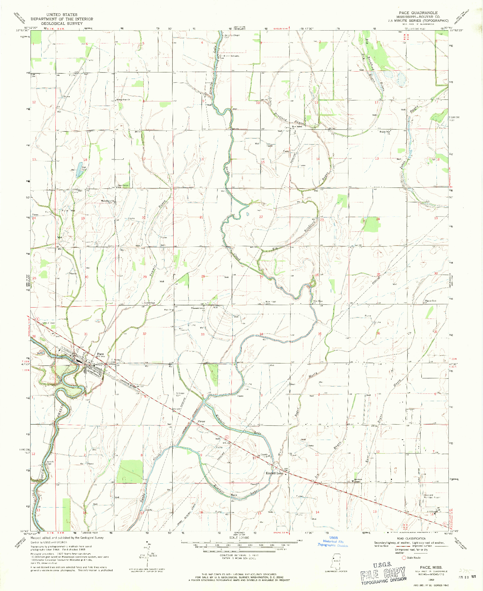 USGS 1:24000-SCALE QUADRANGLE FOR PACE, MS 1969