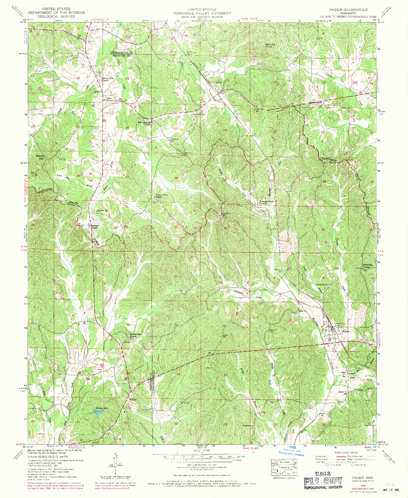 USGS 1:24000-SCALE QUADRANGLE FOR PADEN, MS 1950