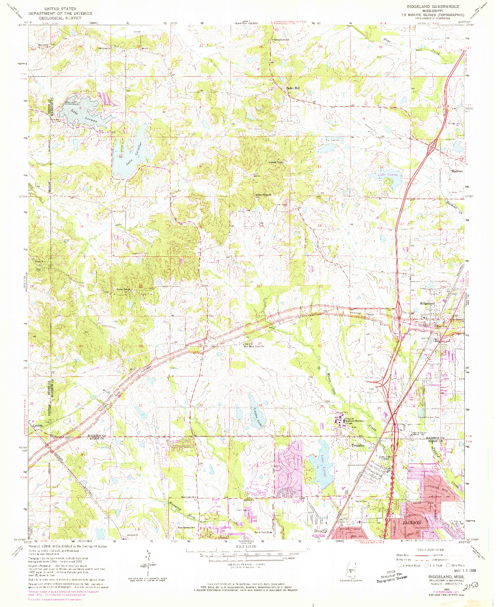 USGS 1:24000-SCALE QUADRANGLE FOR RIDGELAND, MS 1963