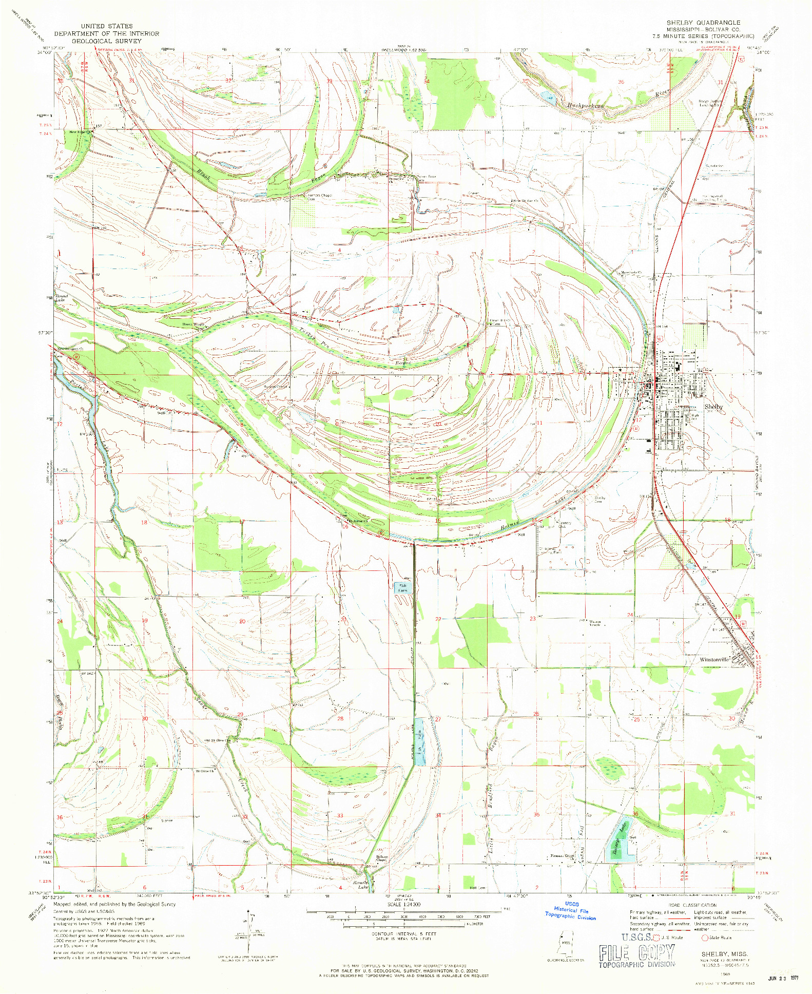 USGS 1:24000-SCALE QUADRANGLE FOR SHELBY, MS 1969