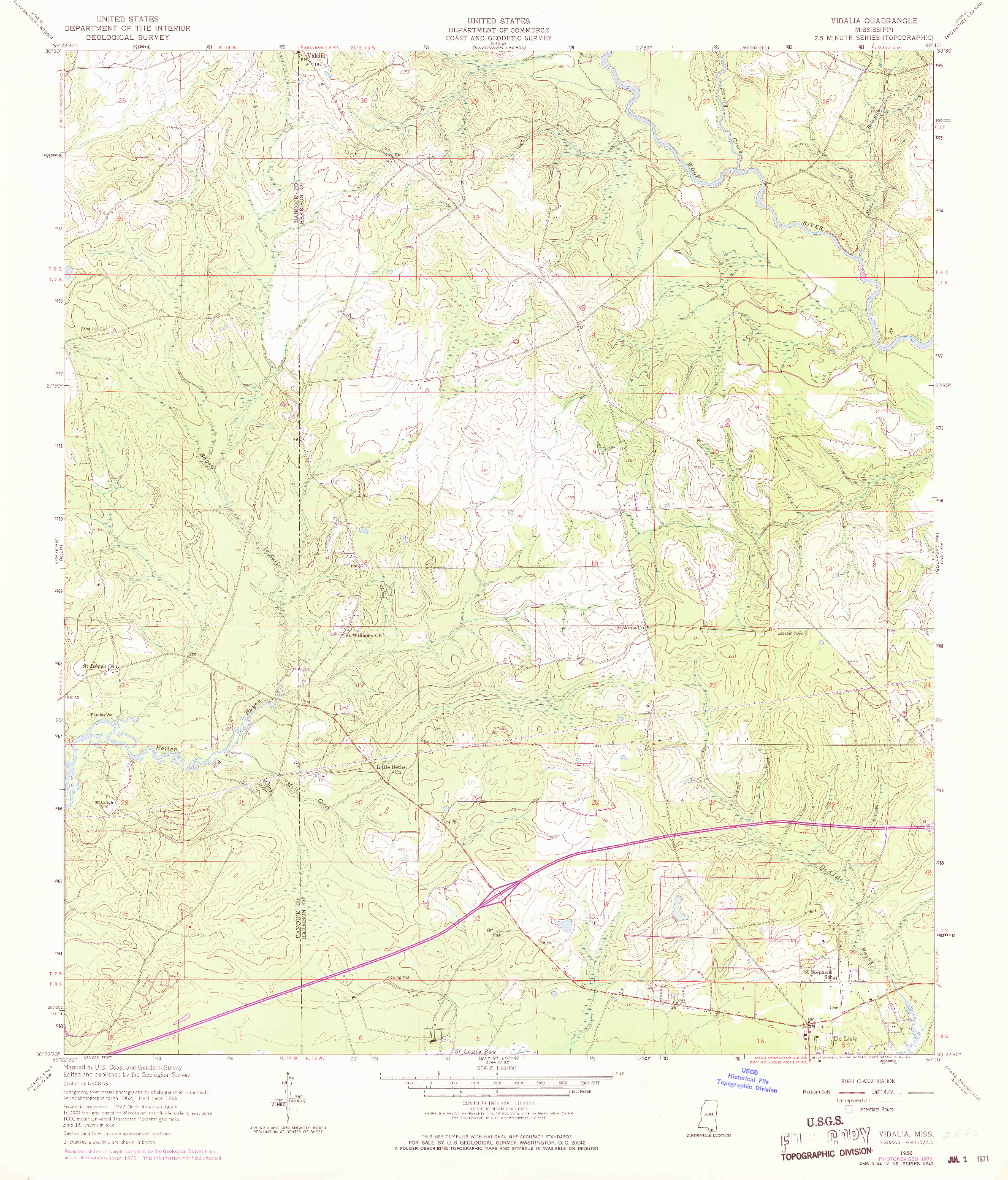 USGS 1:24000-SCALE QUADRANGLE FOR VIDALIA, MS 1956