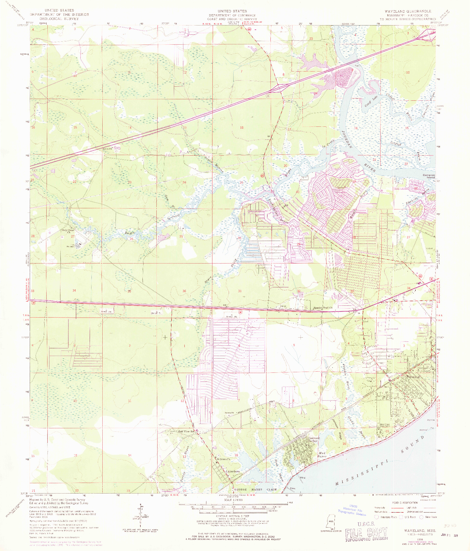 USGS 1:24000-SCALE QUADRANGLE FOR WAVELAND, MS 1956