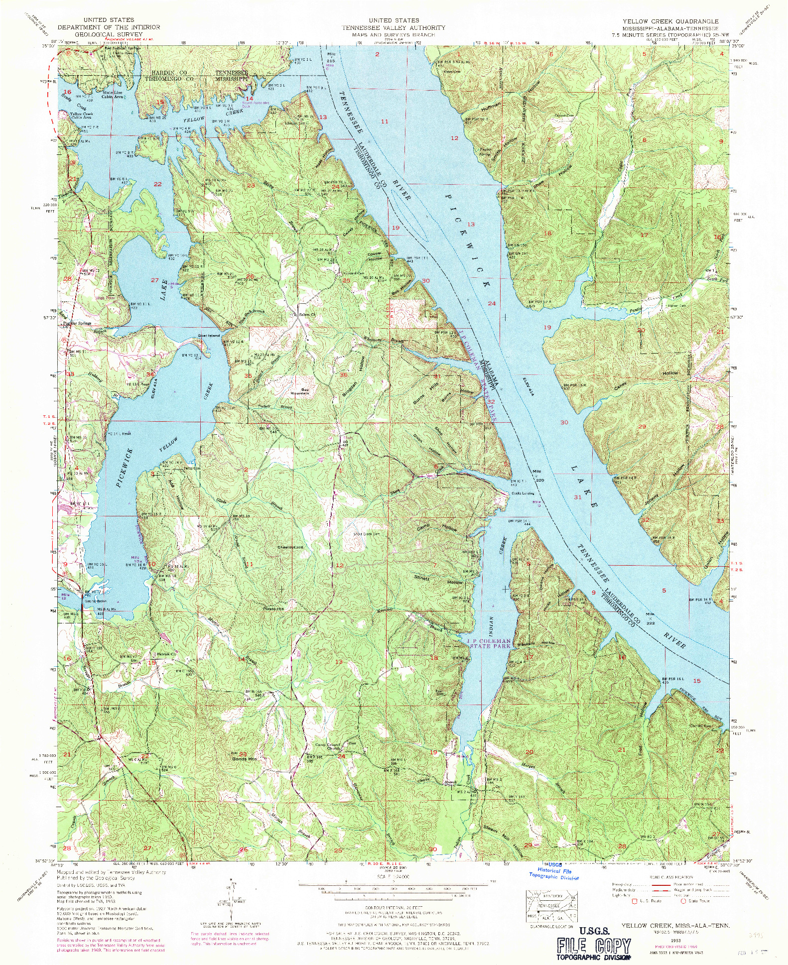 USGS 1:24000-SCALE QUADRANGLE FOR YELLOW CREEK, MS 1953