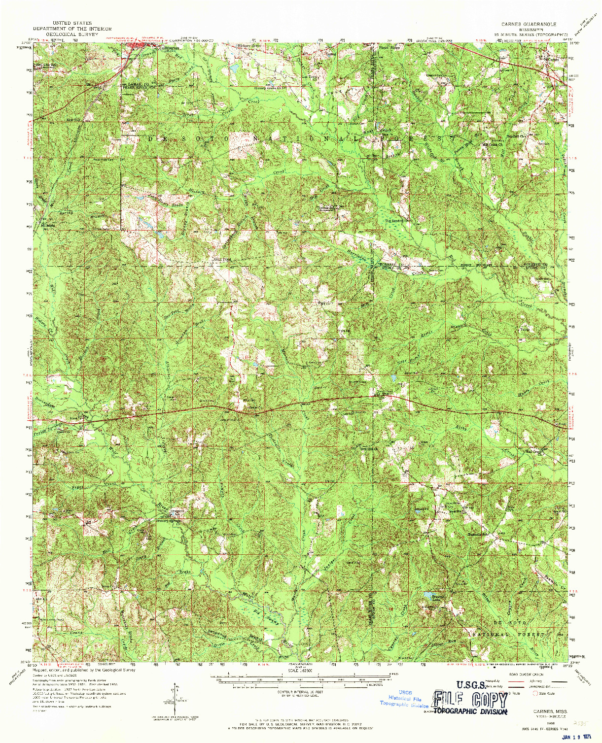 USGS 1:62500-SCALE QUADRANGLE FOR CARNES, MS 1958