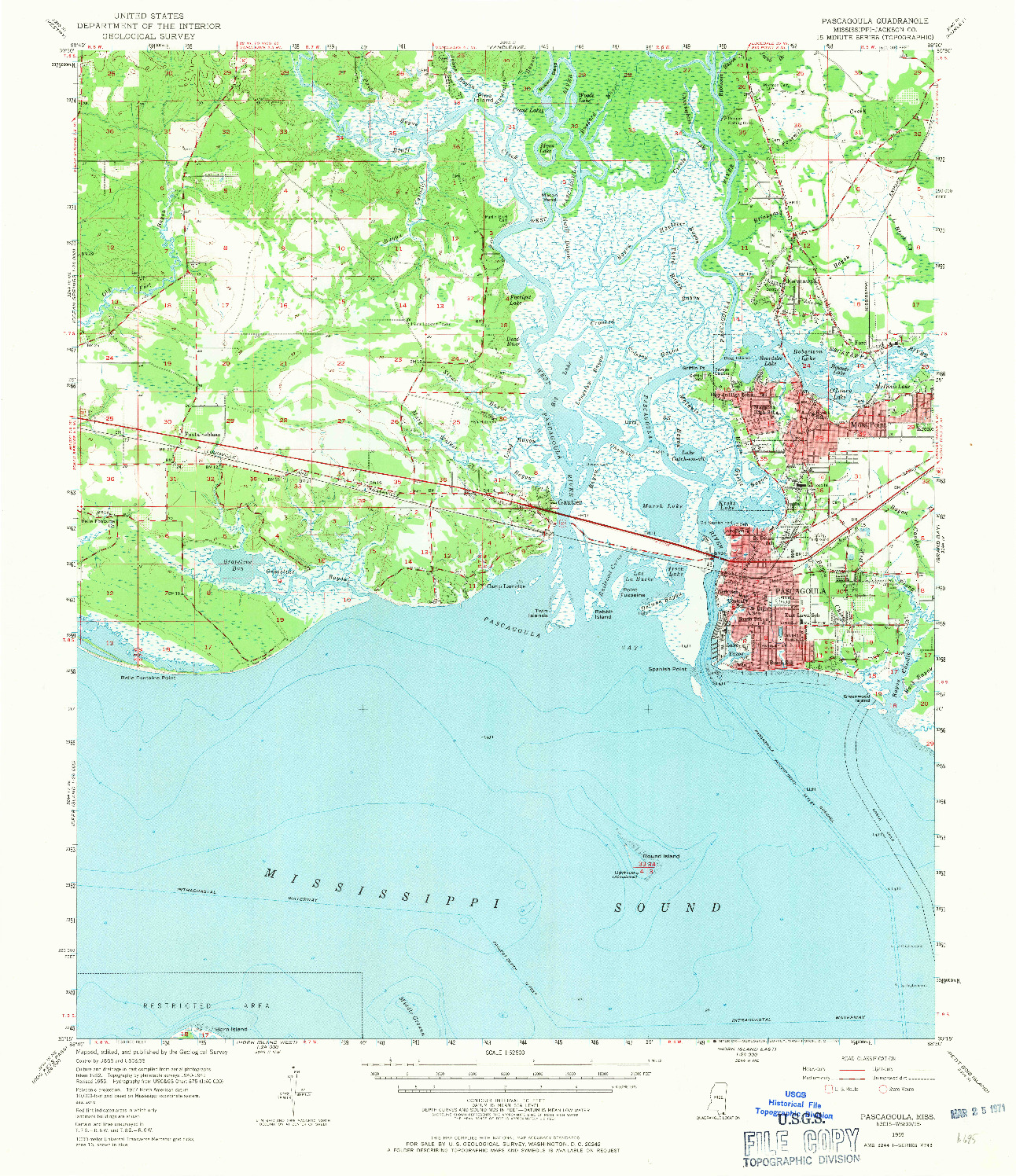 USGS 1:62500-SCALE QUADRANGLE FOR PASCAGOULA, MS 1955