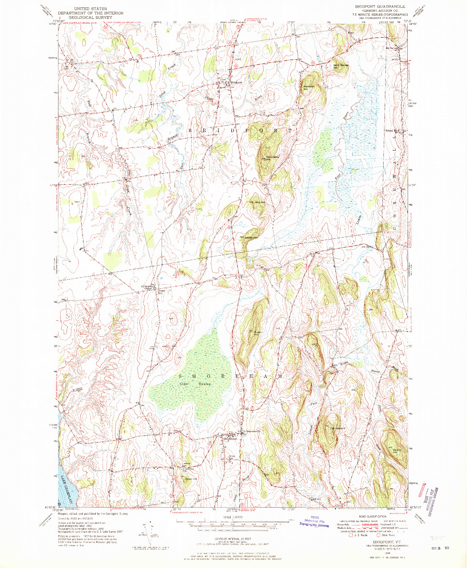 USGS 1:24000-SCALE QUADRANGLE FOR BRIDPORT, VT 1949