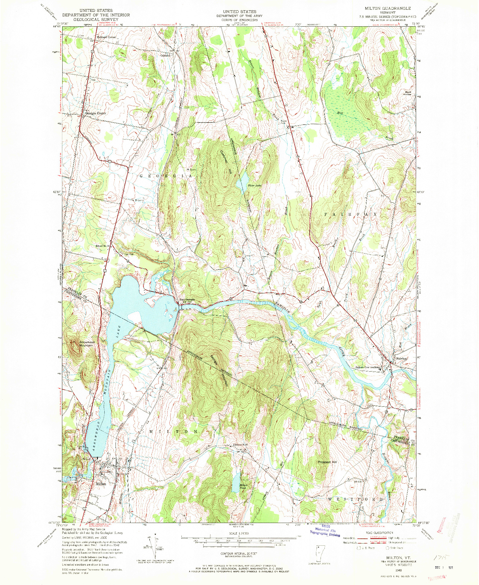 USGS 1:24000-SCALE QUADRANGLE FOR MILTON, VT 1948