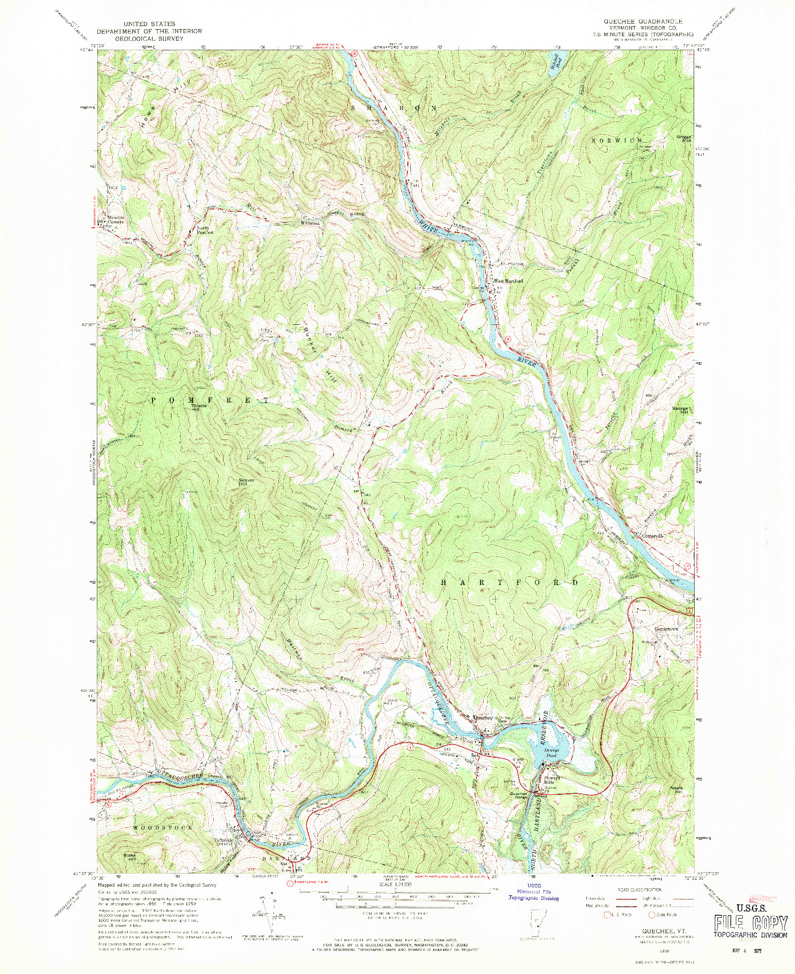 USGS 1:24000-SCALE QUADRANGLE FOR QUECHEE, VT 1959