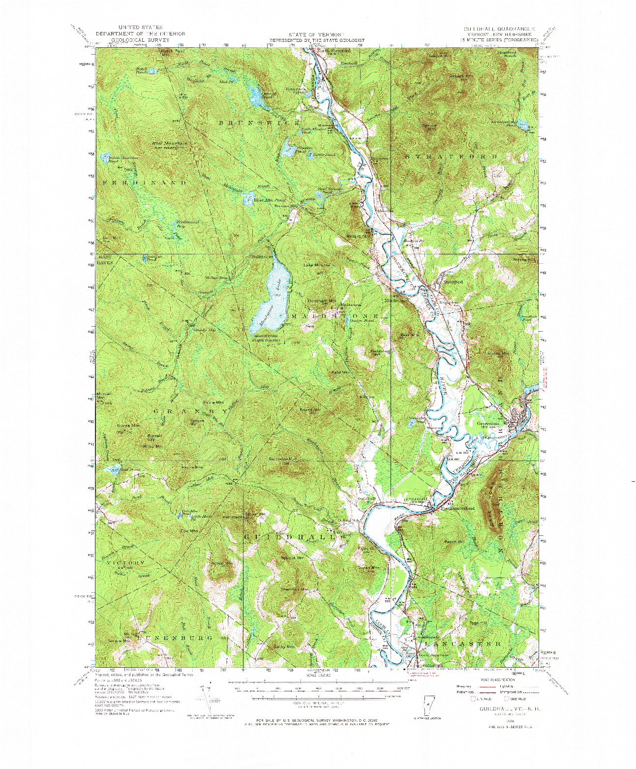 USGS 1:62500-SCALE QUADRANGLE FOR GUILDHALL, VT 1956