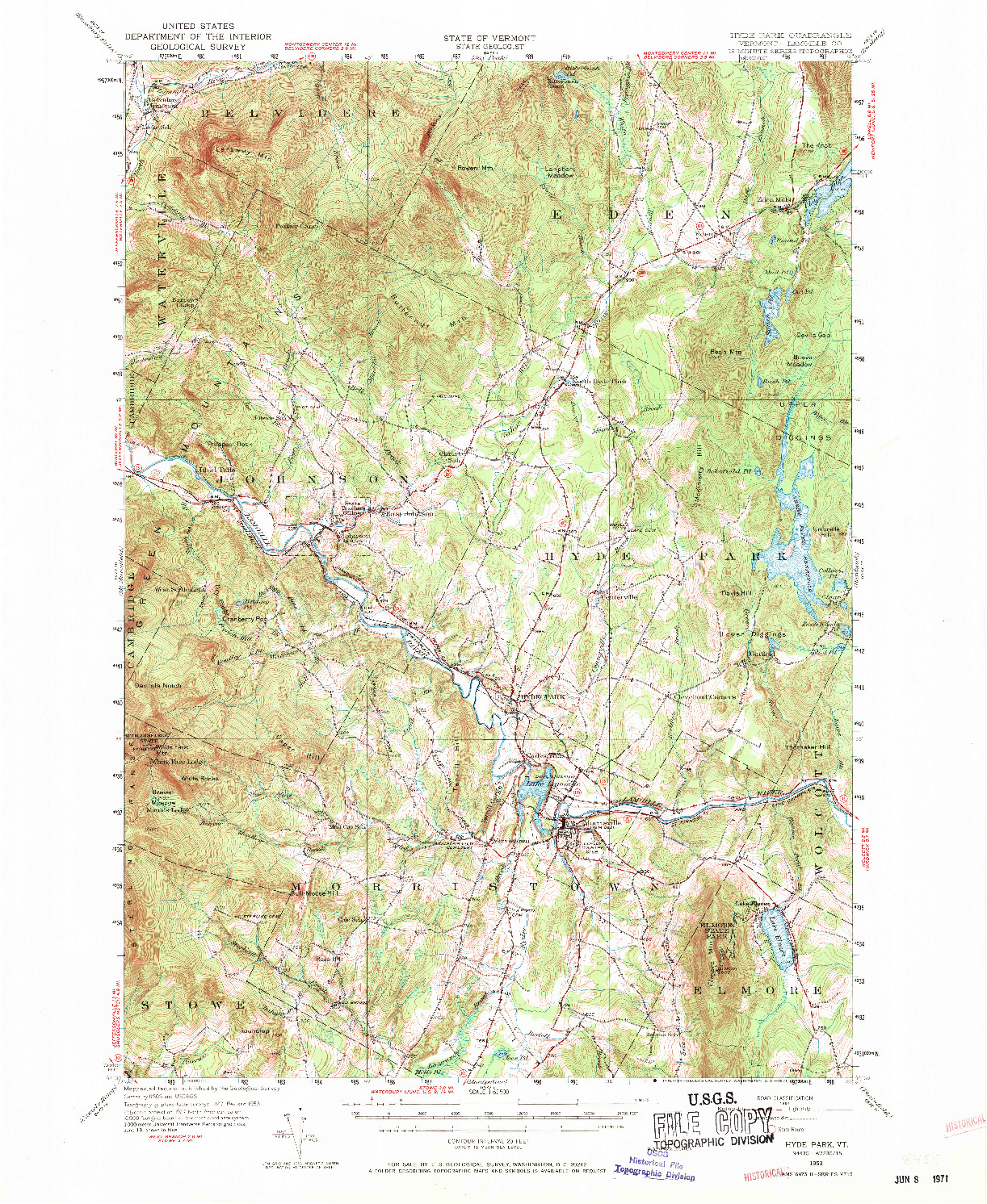 USGS 1:62500-SCALE QUADRANGLE FOR HYDE PARK, VT 1953