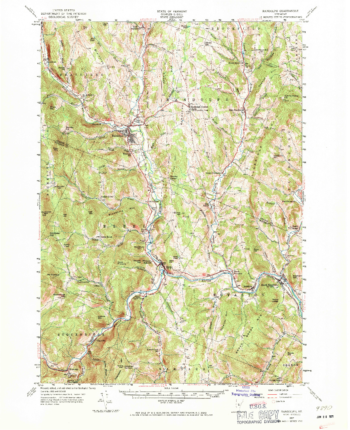 USGS 1:62500-SCALE QUADRANGLE FOR RANDOLPH, VT 1957