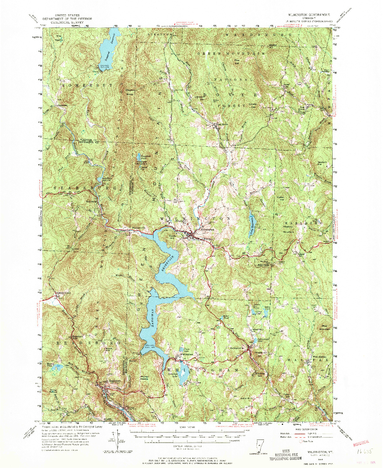 USGS 1:62500-SCALE QUADRANGLE FOR WILMINGTON, VT 1954