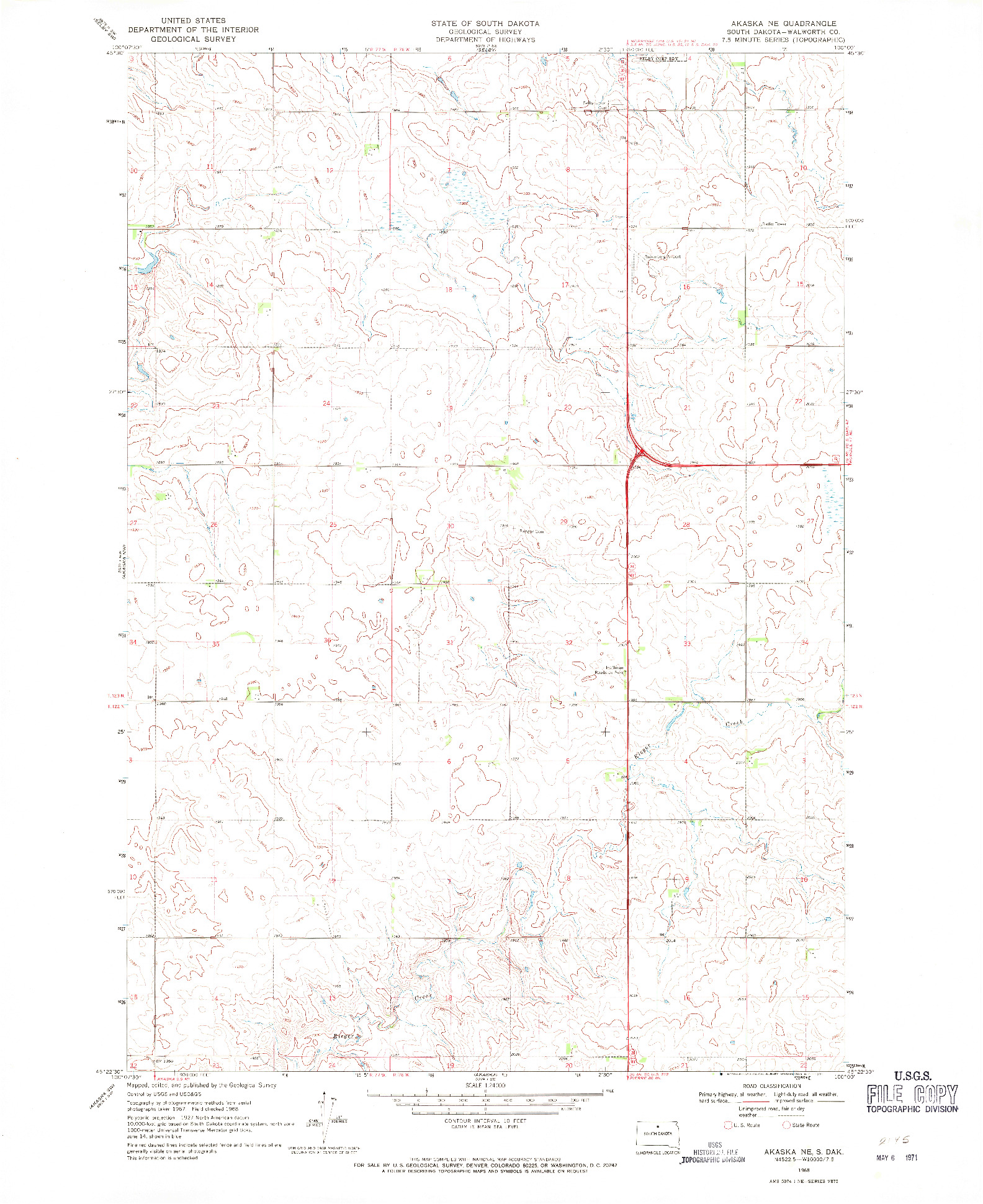 USGS 1:24000-SCALE QUADRANGLE FOR AKASKA NE, SD 1968