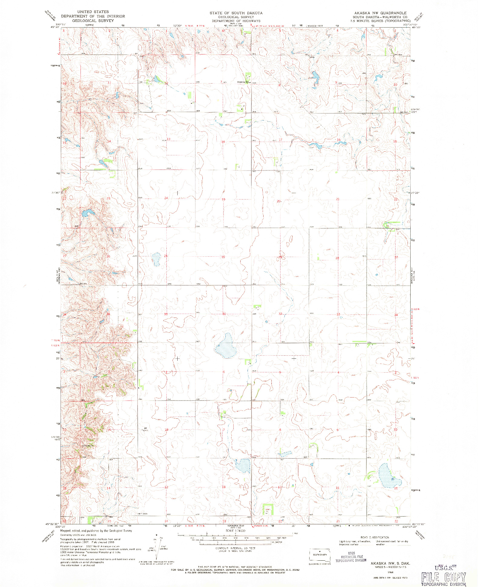 USGS 1:24000-SCALE QUADRANGLE FOR AKASKA NW, SD 1968