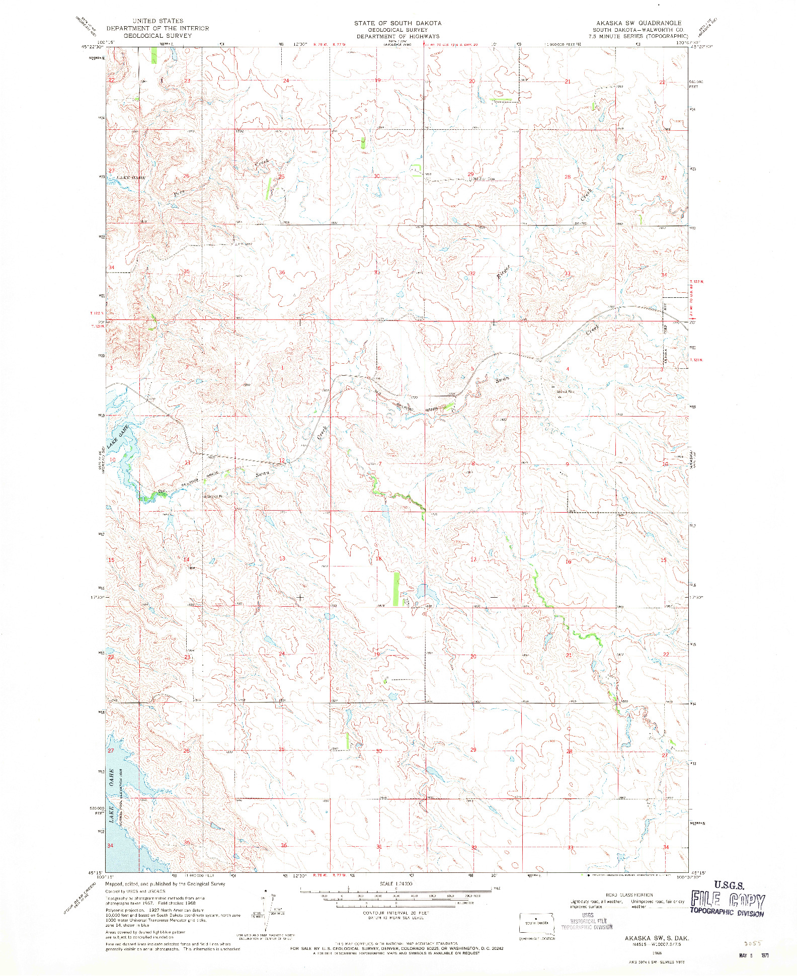 USGS 1:24000-SCALE QUADRANGLE FOR AKASKA SW, SD 1968