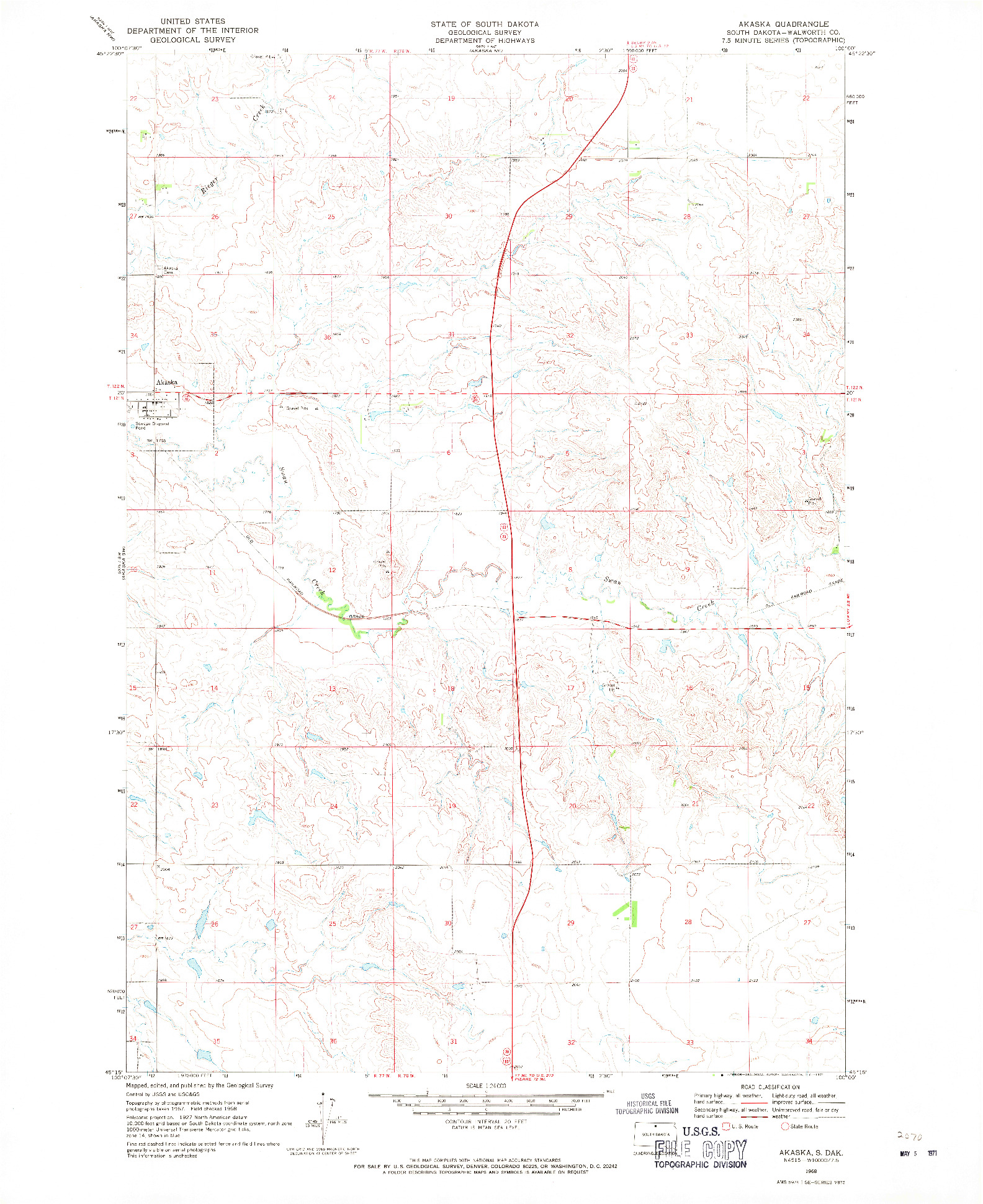 USGS 1:24000-SCALE QUADRANGLE FOR AKASKA, SD 1968