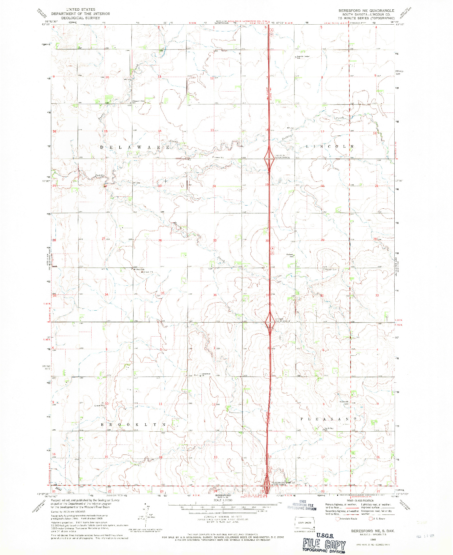 USGS 1:24000-SCALE QUADRANGLE FOR BERESFORD NE, SD 1968