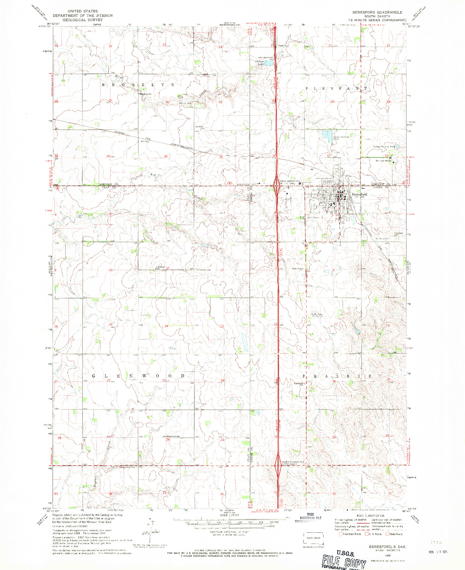 USGS 1:24000-SCALE QUADRANGLE FOR BERESFORD, SD 1968