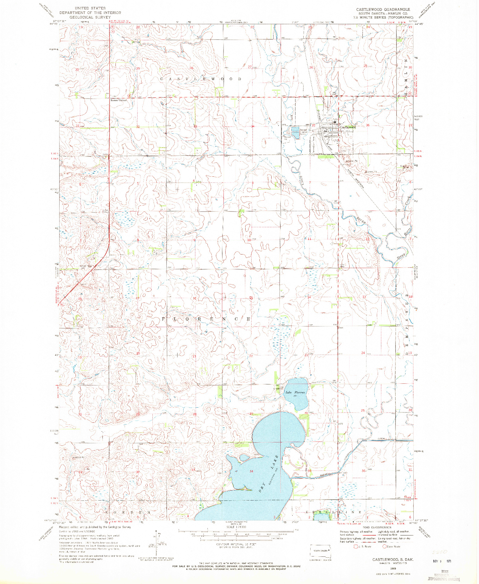 USGS 1:24000-SCALE QUADRANGLE FOR CASTLEWOOD, SD 1969