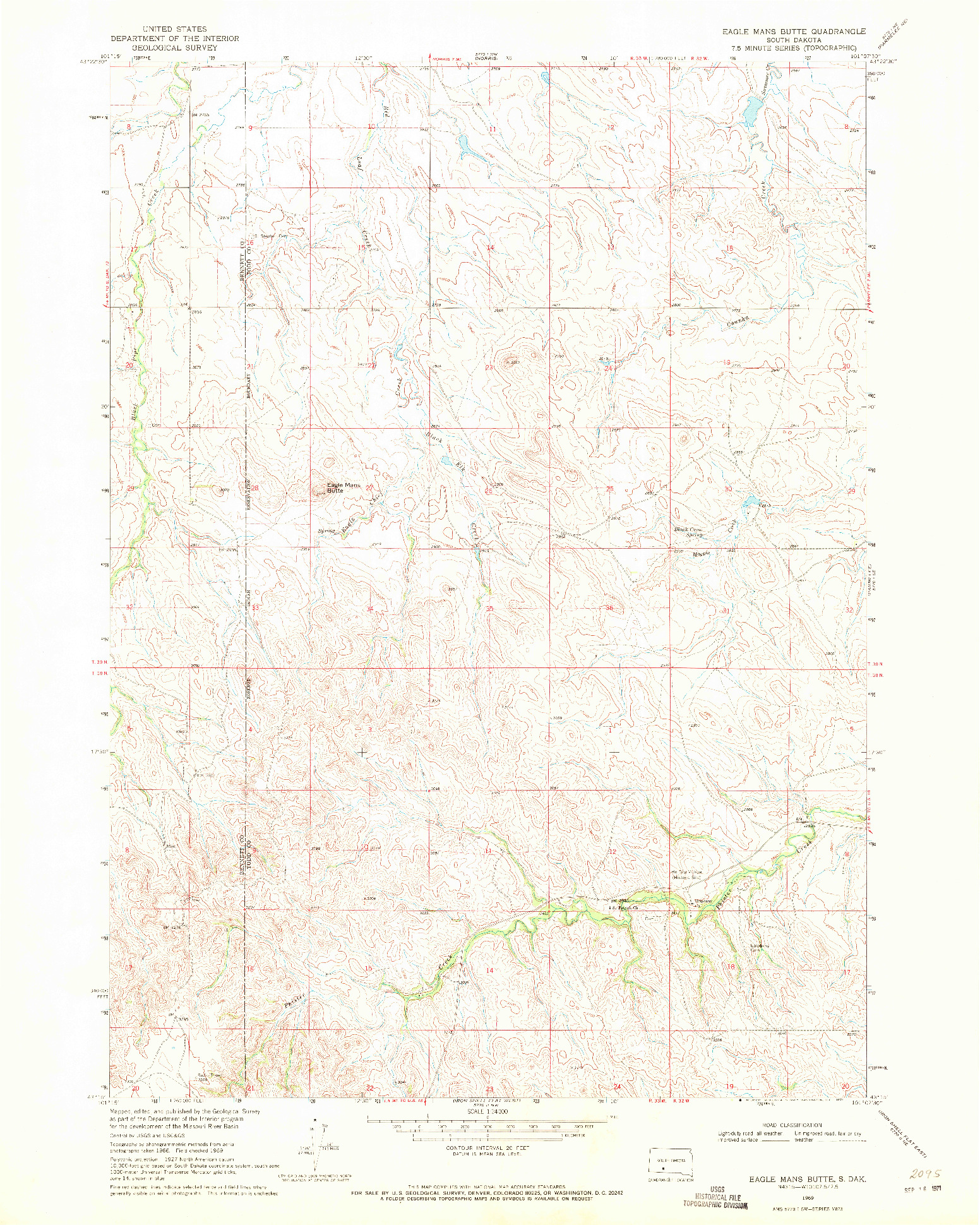 USGS 1:24000-SCALE QUADRANGLE FOR EAGLE MANS BUTTE, SD 1969