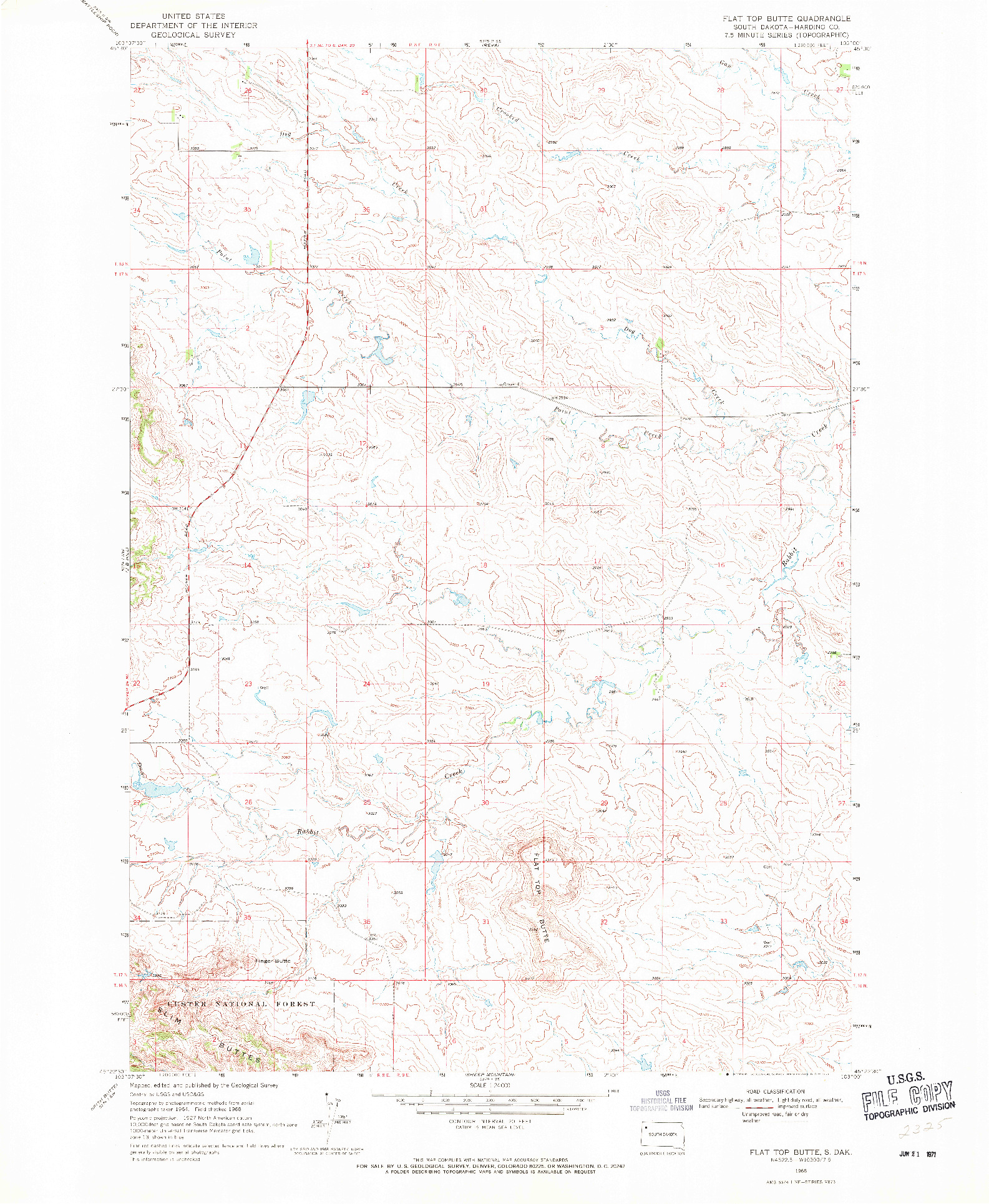 USGS 1:24000-SCALE QUADRANGLE FOR FLAT TOP BUTTE, SD 1968