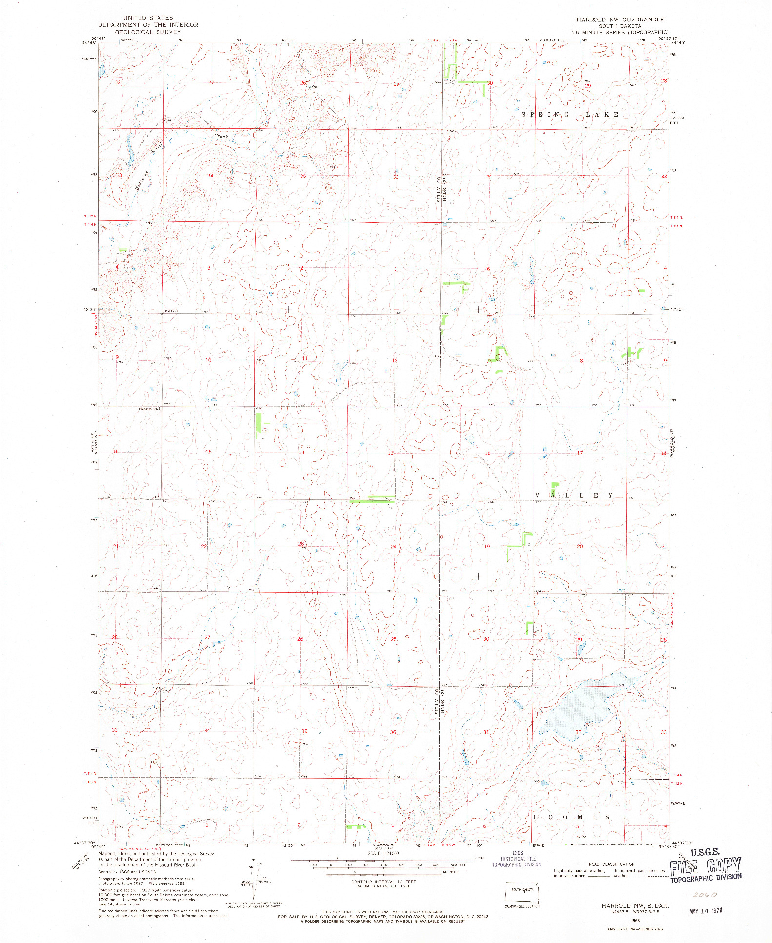 USGS 1:24000-SCALE QUADRANGLE FOR HARROLD NW, SD 1968