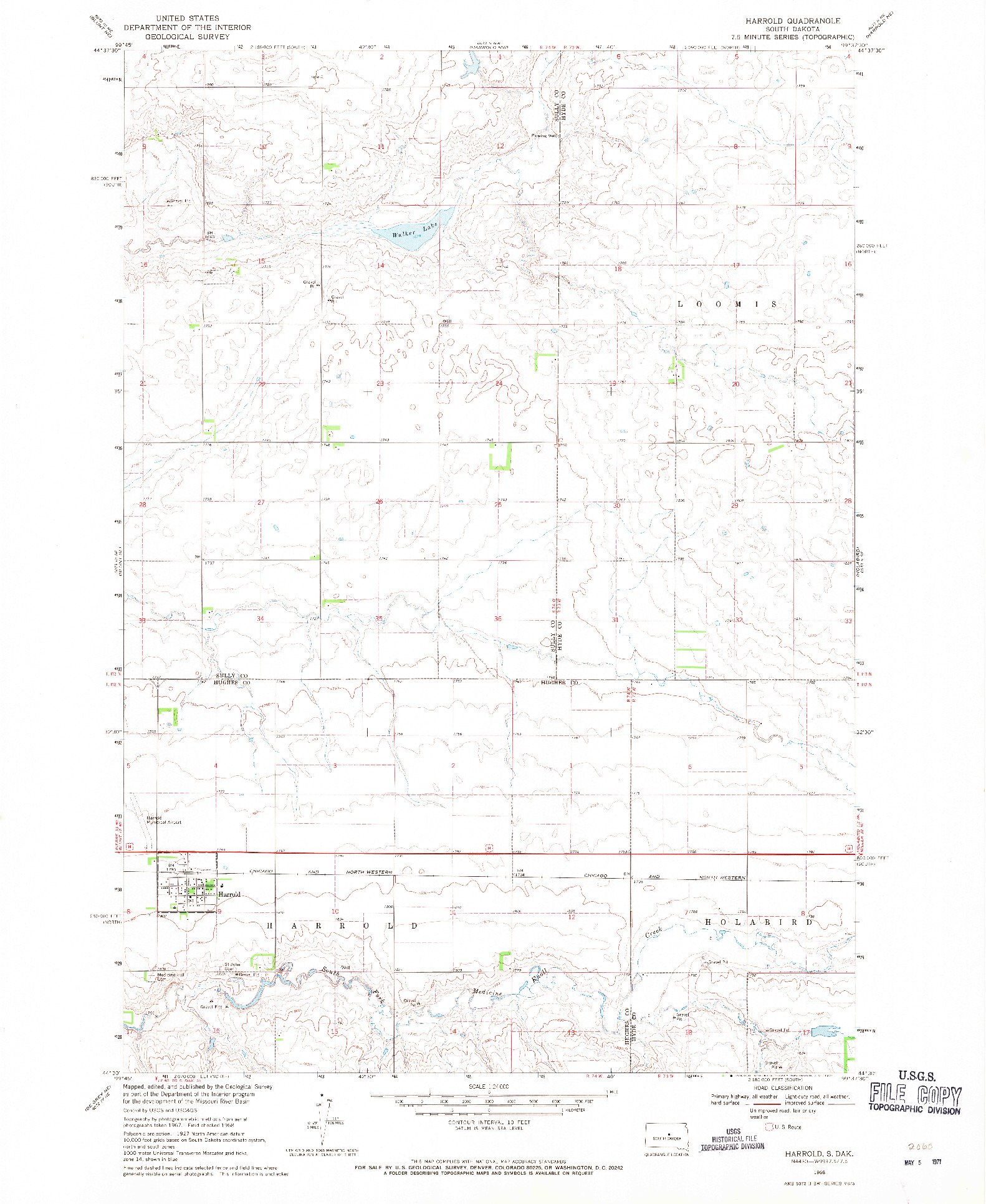 USGS 1:24000-SCALE QUADRANGLE FOR HARROLD, SD 1968