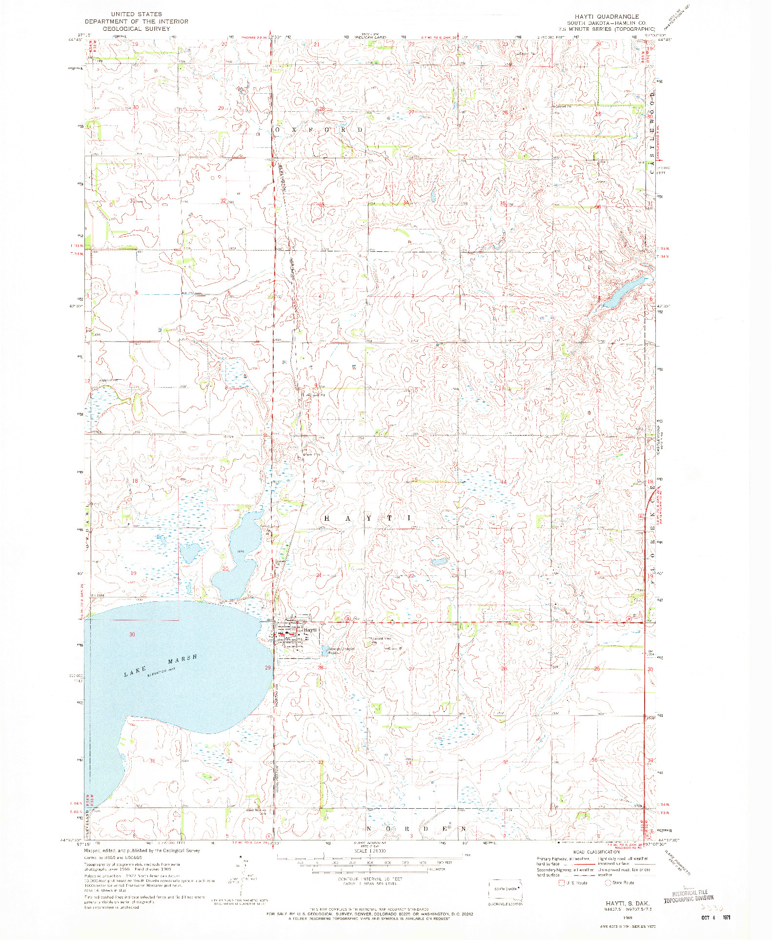 USGS 1:24000-SCALE QUADRANGLE FOR HAYTI, SD 1969