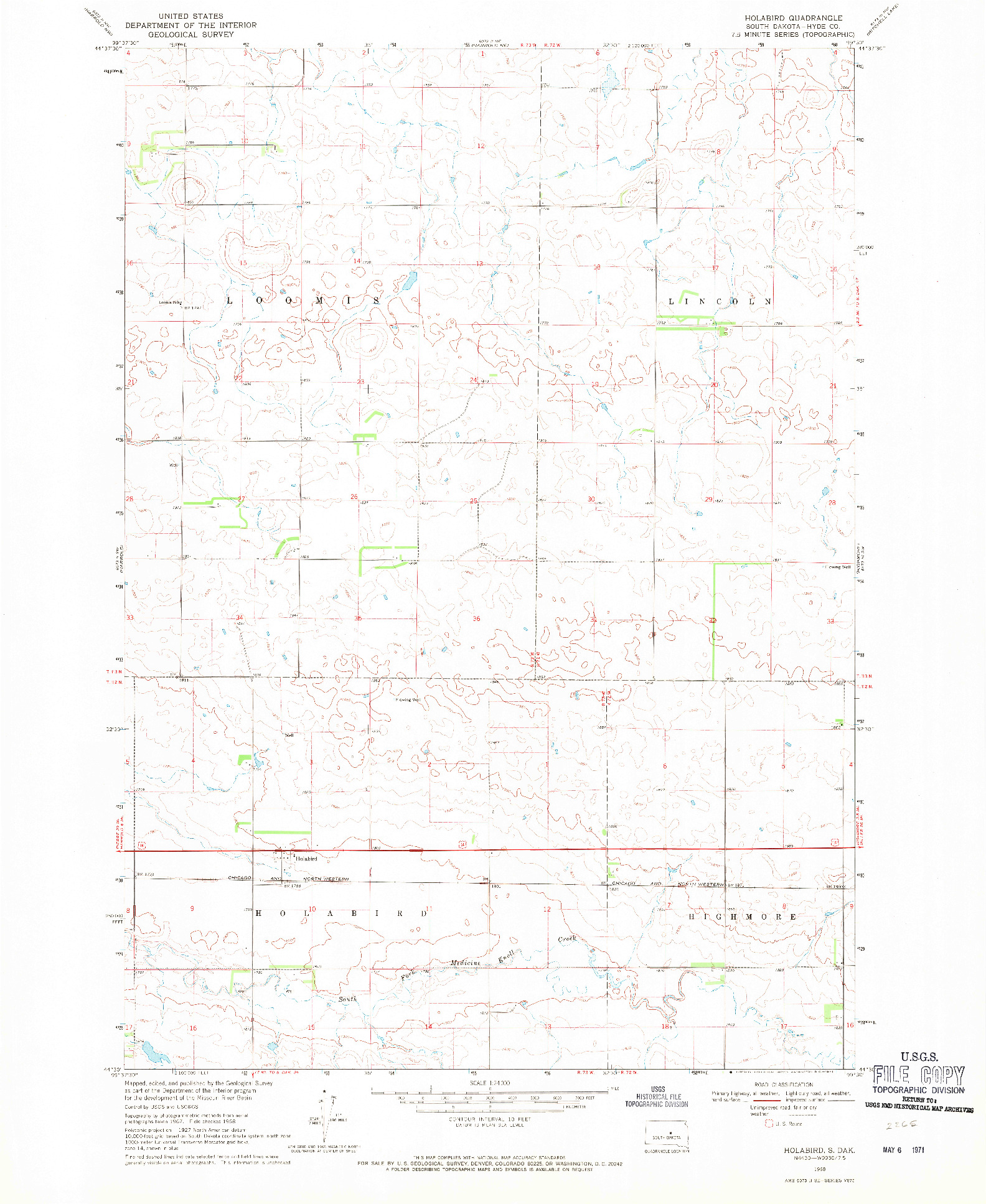 USGS 1:24000-SCALE QUADRANGLE FOR HOLABIRD, SD 1968