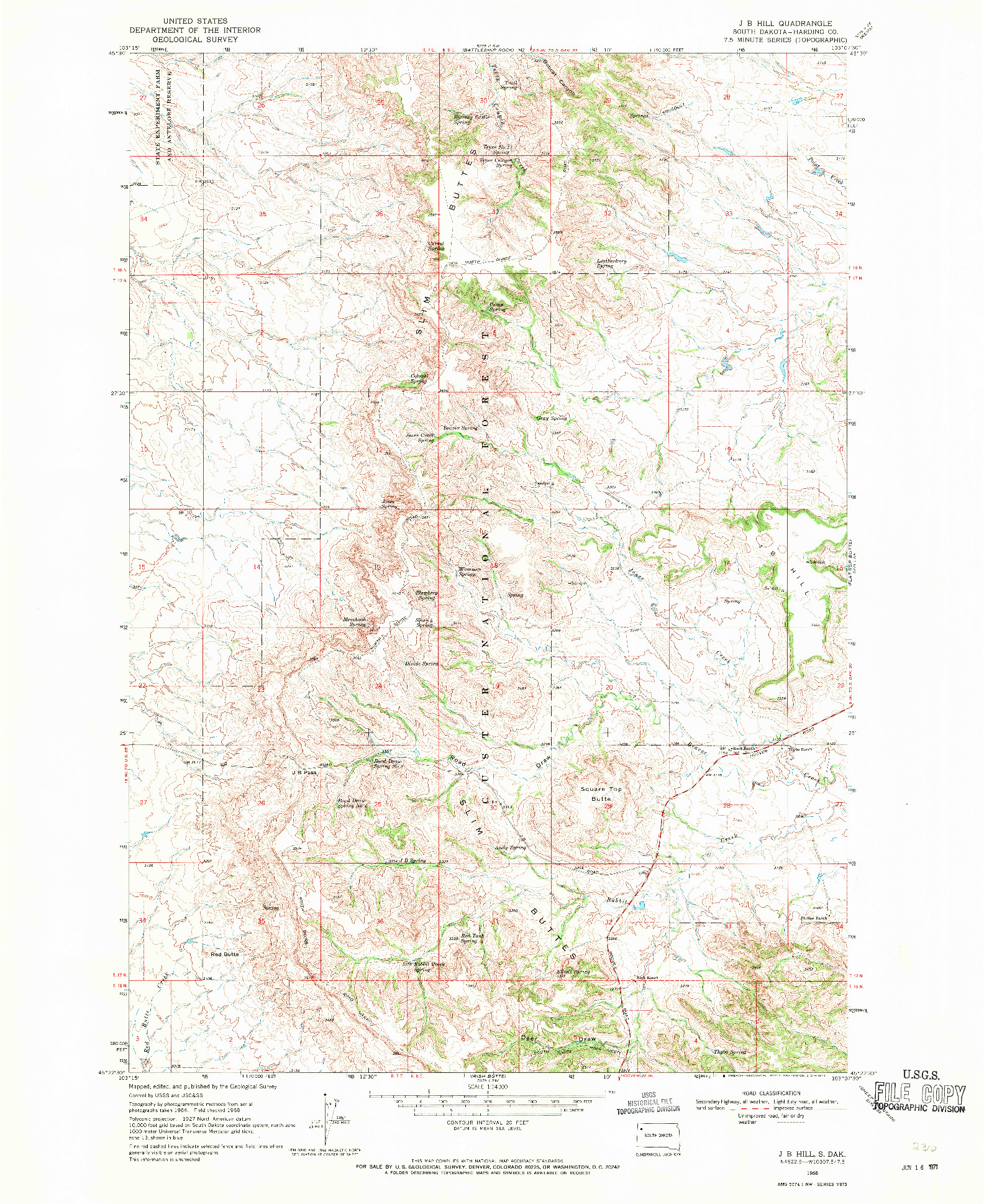 USGS 1:24000-SCALE QUADRANGLE FOR J B HILL, SD 1968