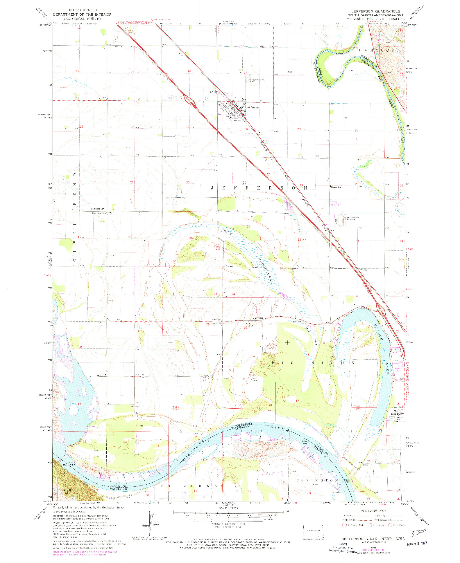 USGS 1:24000-SCALE QUADRANGLE FOR JEFFERSON, SD 1963