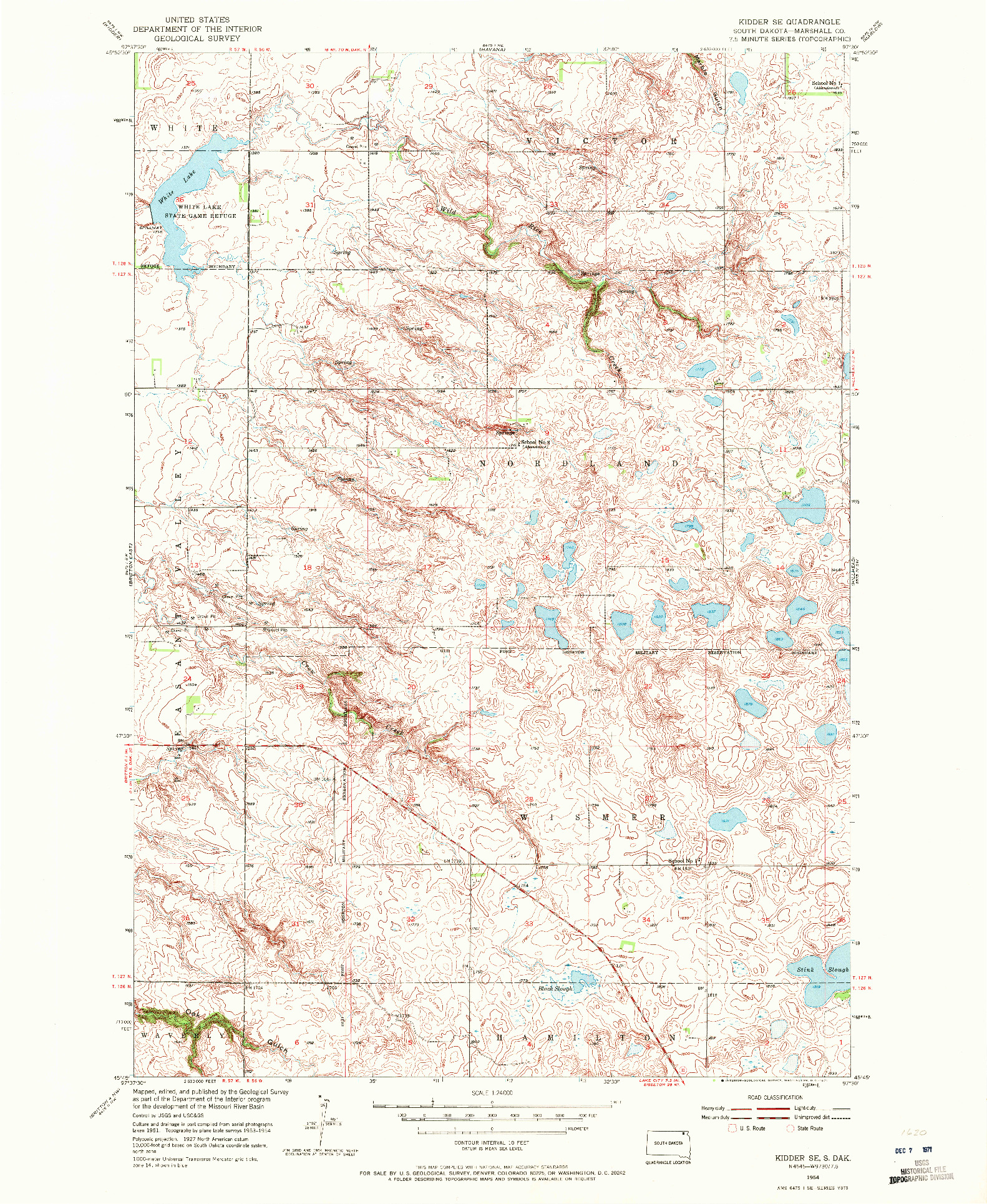 USGS 1:24000-SCALE QUADRANGLE FOR KIDDER SE, SD 1954