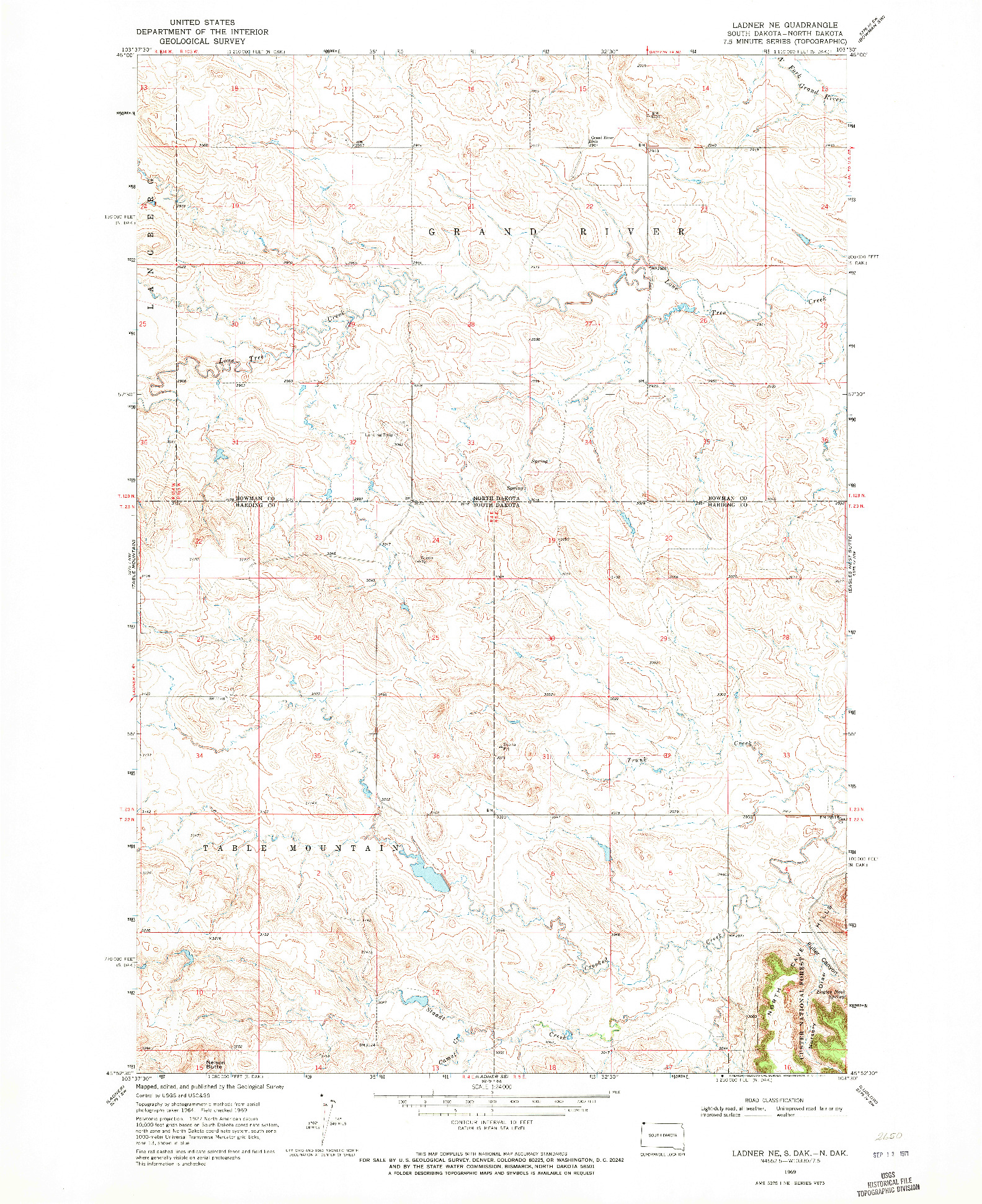 USGS 1:24000-SCALE QUADRANGLE FOR LADNER NE, SD 1969