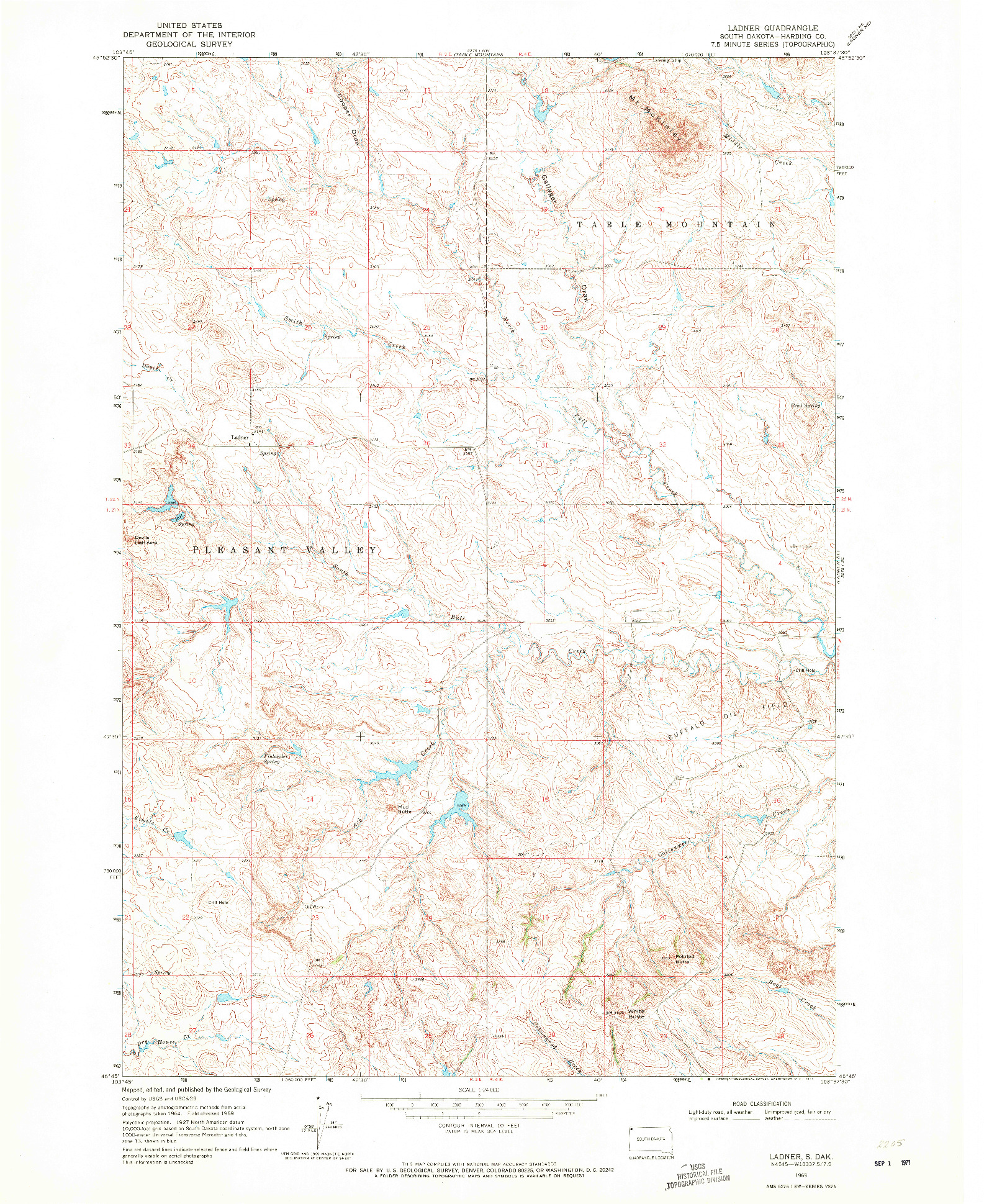 USGS 1:24000-SCALE QUADRANGLE FOR LADNER, SD 1969