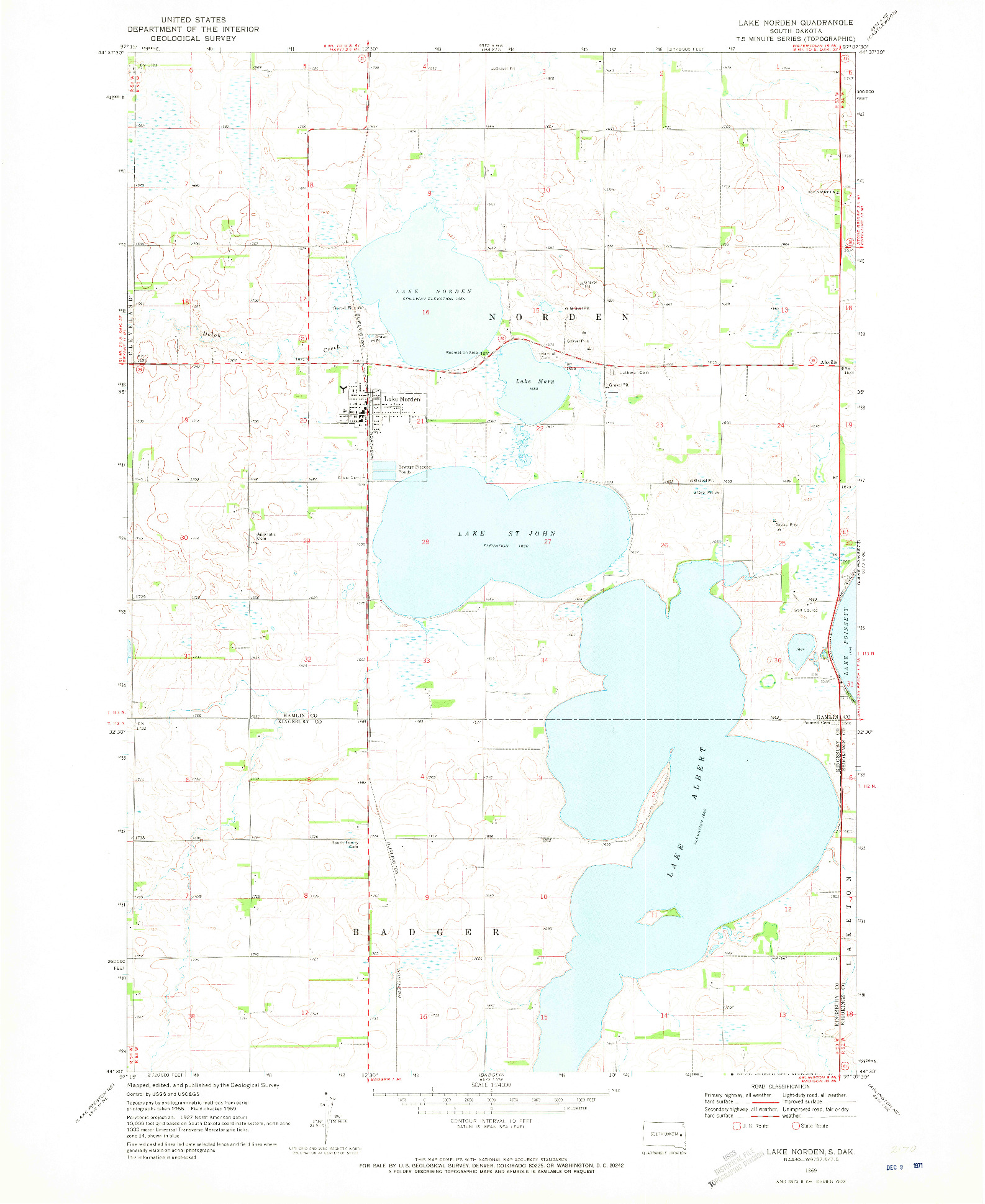 USGS 1:24000-SCALE QUADRANGLE FOR LAKE NORDEN, SD 1969