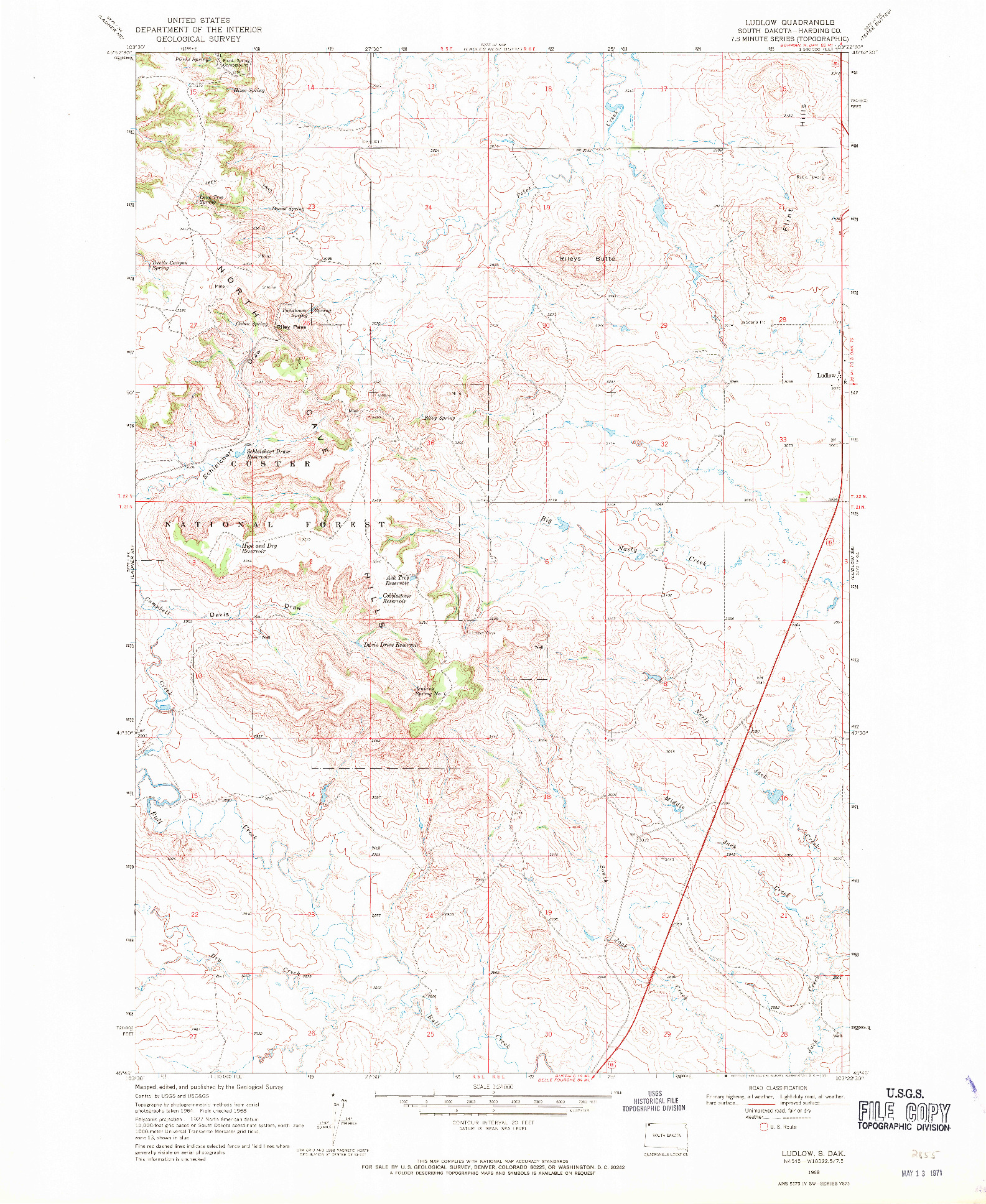 USGS 1:24000-SCALE QUADRANGLE FOR LUDLOW, SD 1968