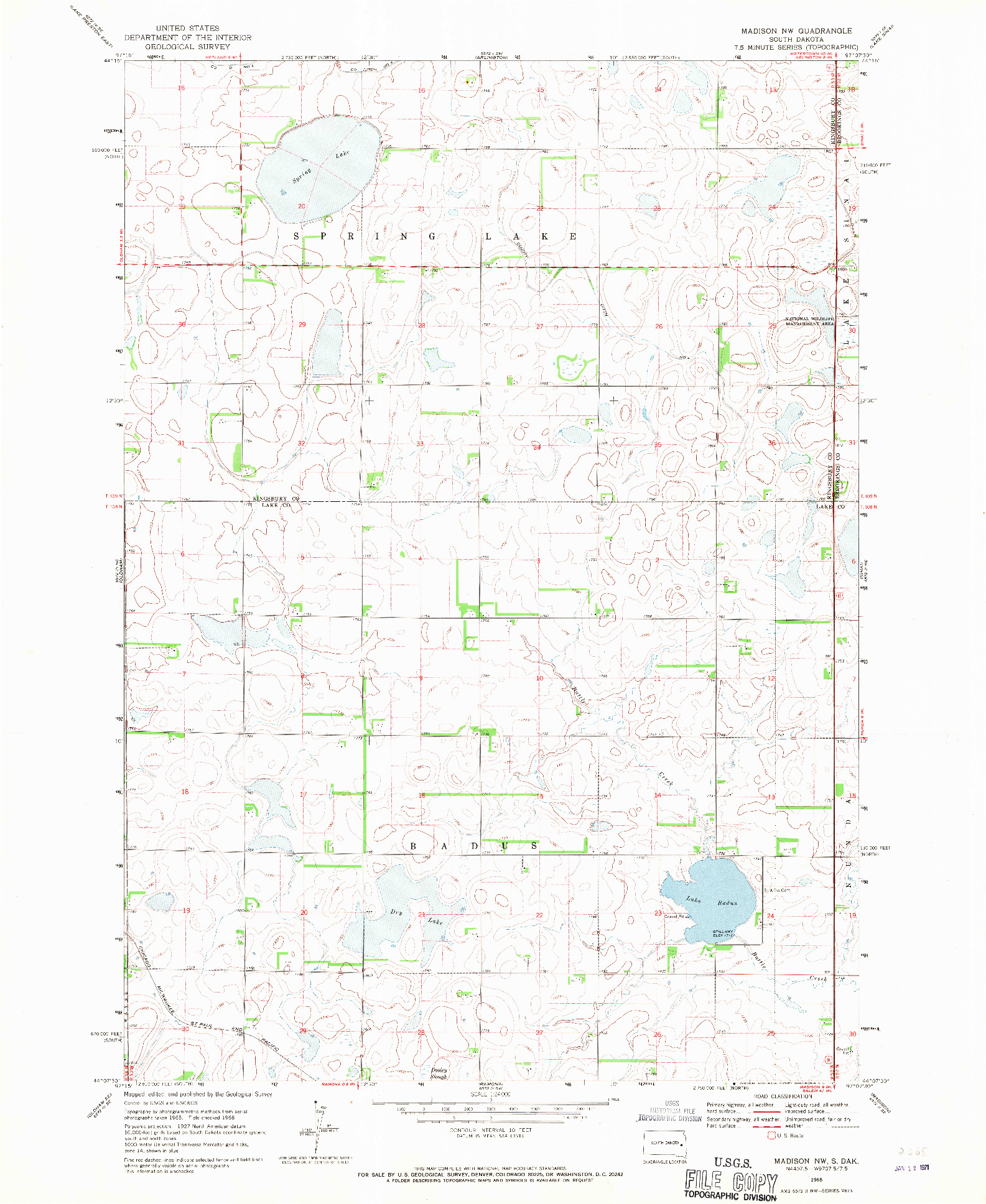 USGS 1:24000-SCALE QUADRANGLE FOR MADISON NW, SD 1968