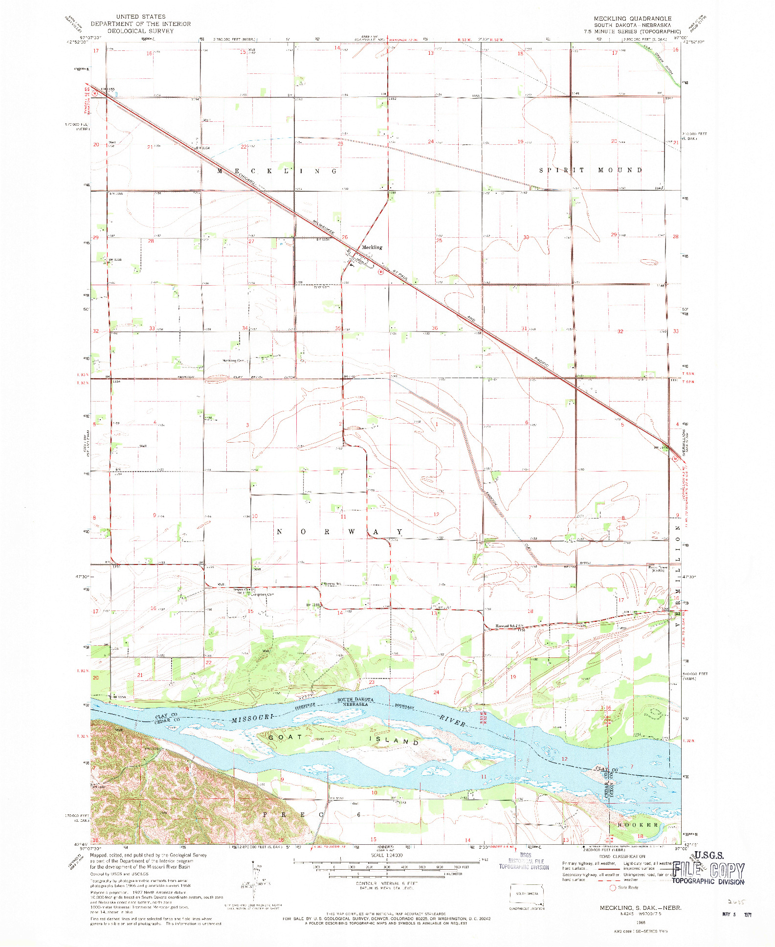 USGS 1:24000-SCALE QUADRANGLE FOR MECKLING, SD 1968