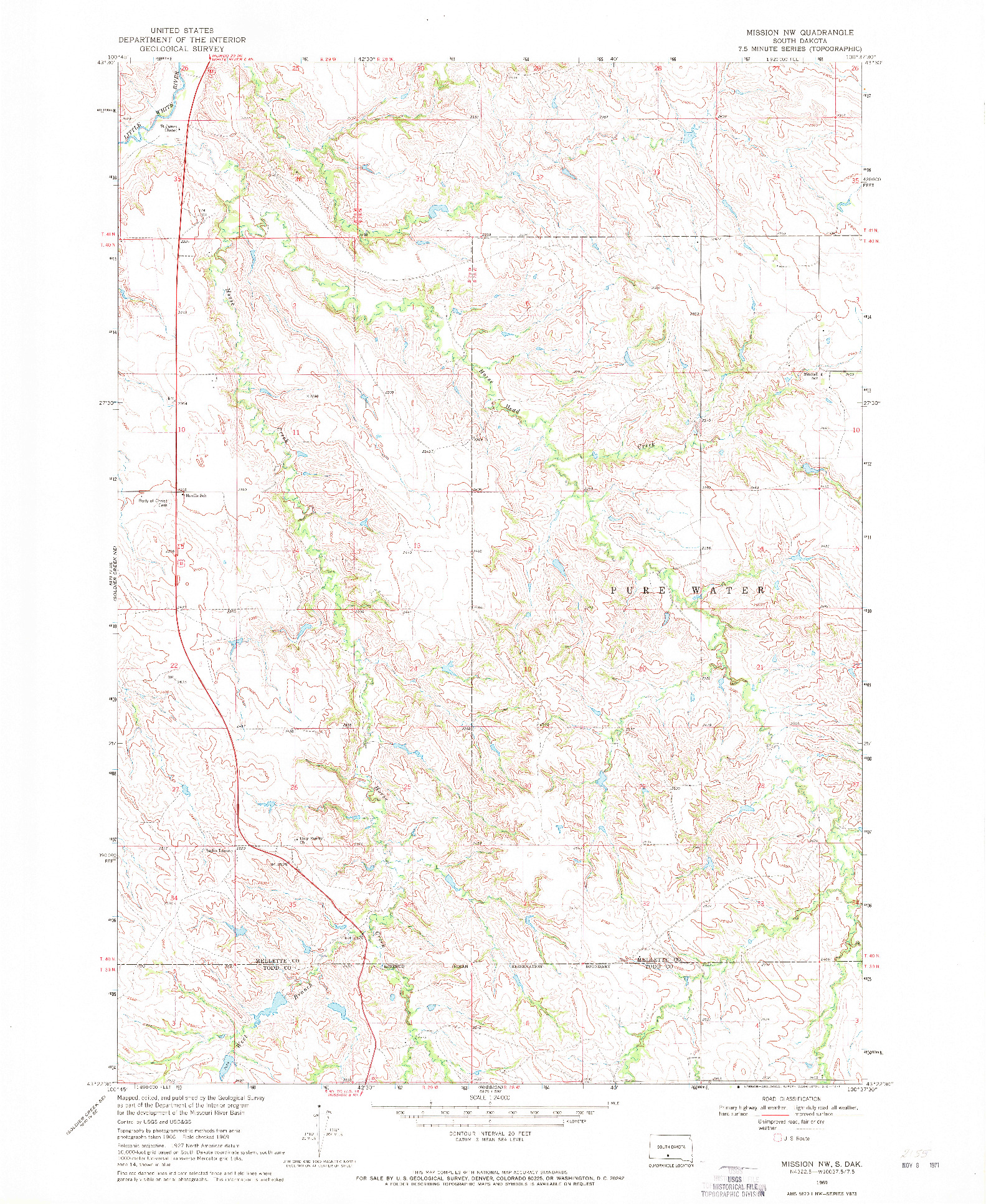 USGS 1:24000-SCALE QUADRANGLE FOR MISSION NW, SD 1969