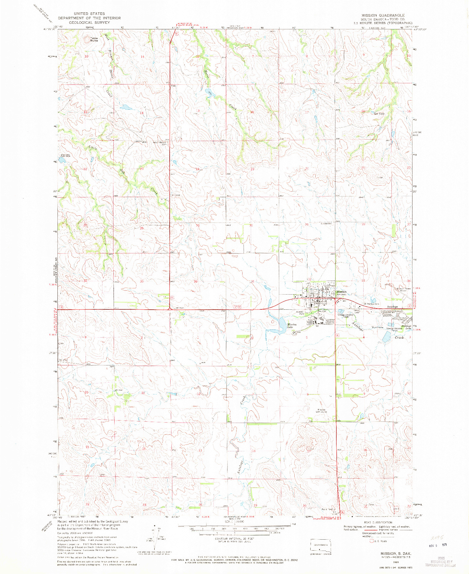 USGS 1:24000-SCALE QUADRANGLE FOR MISSION, SD 1969