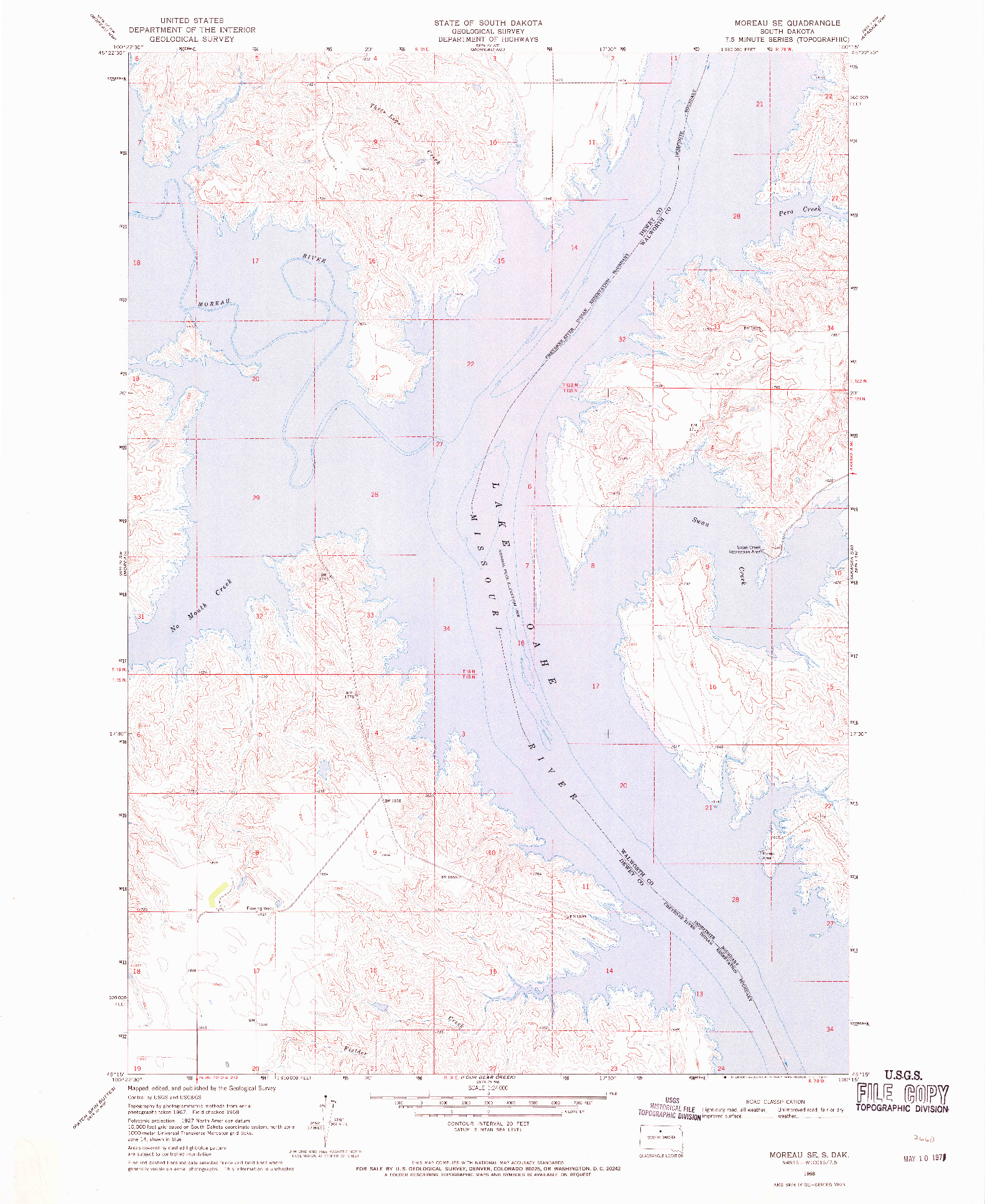 USGS 1:24000-SCALE QUADRANGLE FOR MOREAU SE, SD 1968