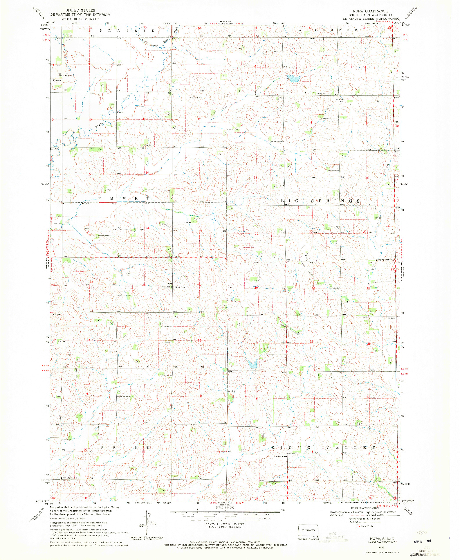 USGS 1:24000-SCALE QUADRANGLE FOR NORA, SD 1969