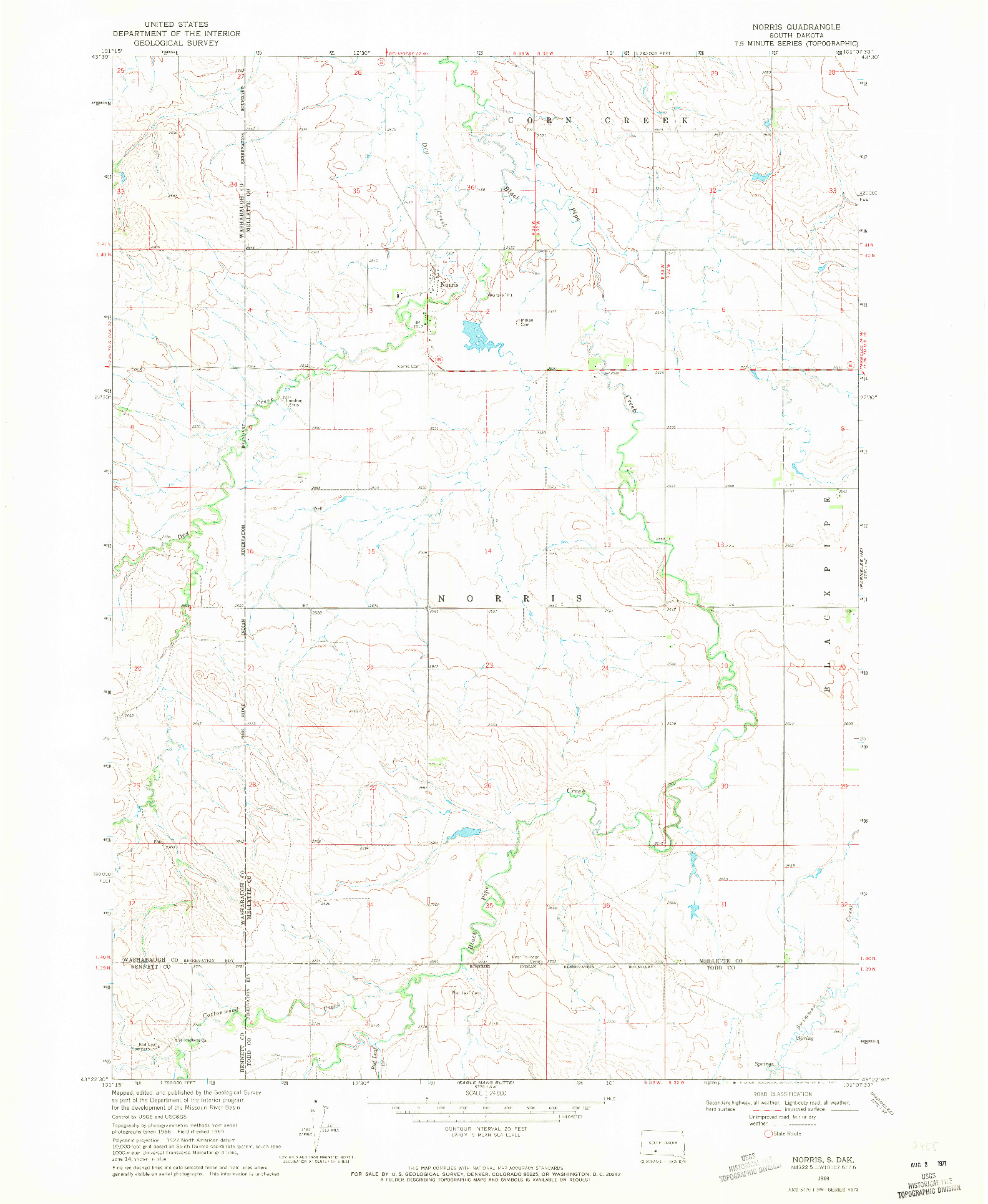 USGS 1:24000-SCALE QUADRANGLE FOR NORRIS, SD 1969