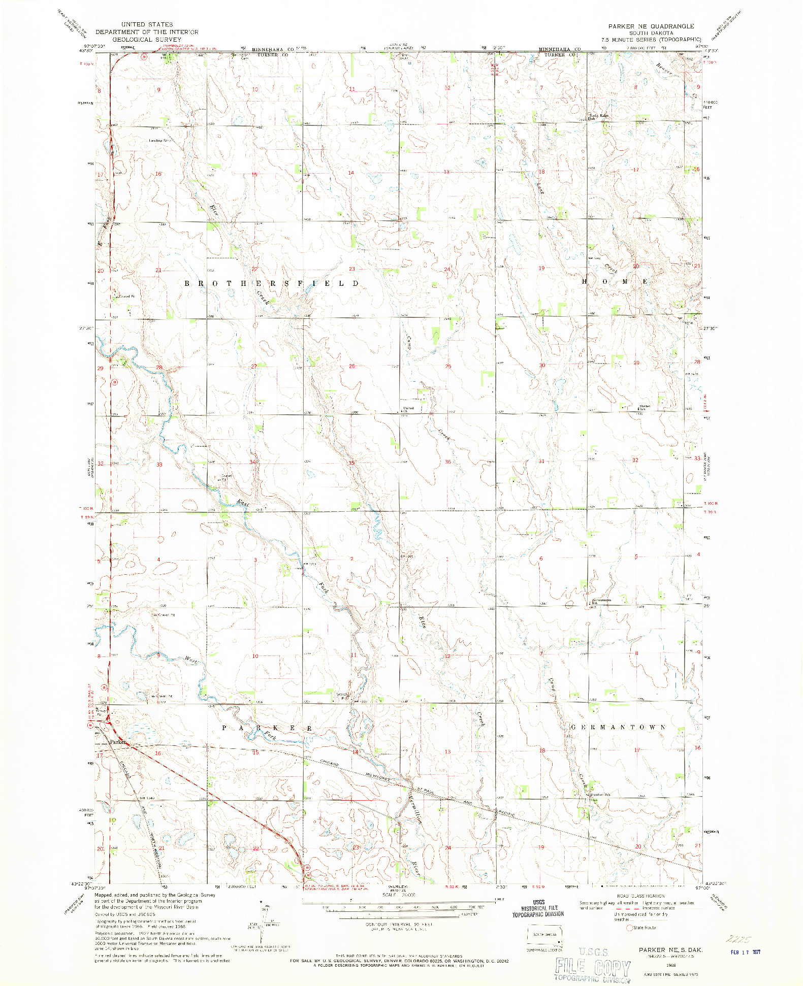 USGS 1:24000-SCALE QUADRANGLE FOR PARKER NE, SD 1968