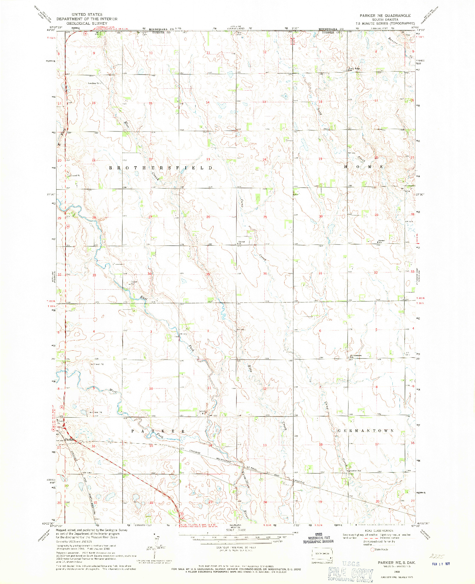 USGS 1:24000-SCALE QUADRANGLE FOR PARKER NE, SD 1968