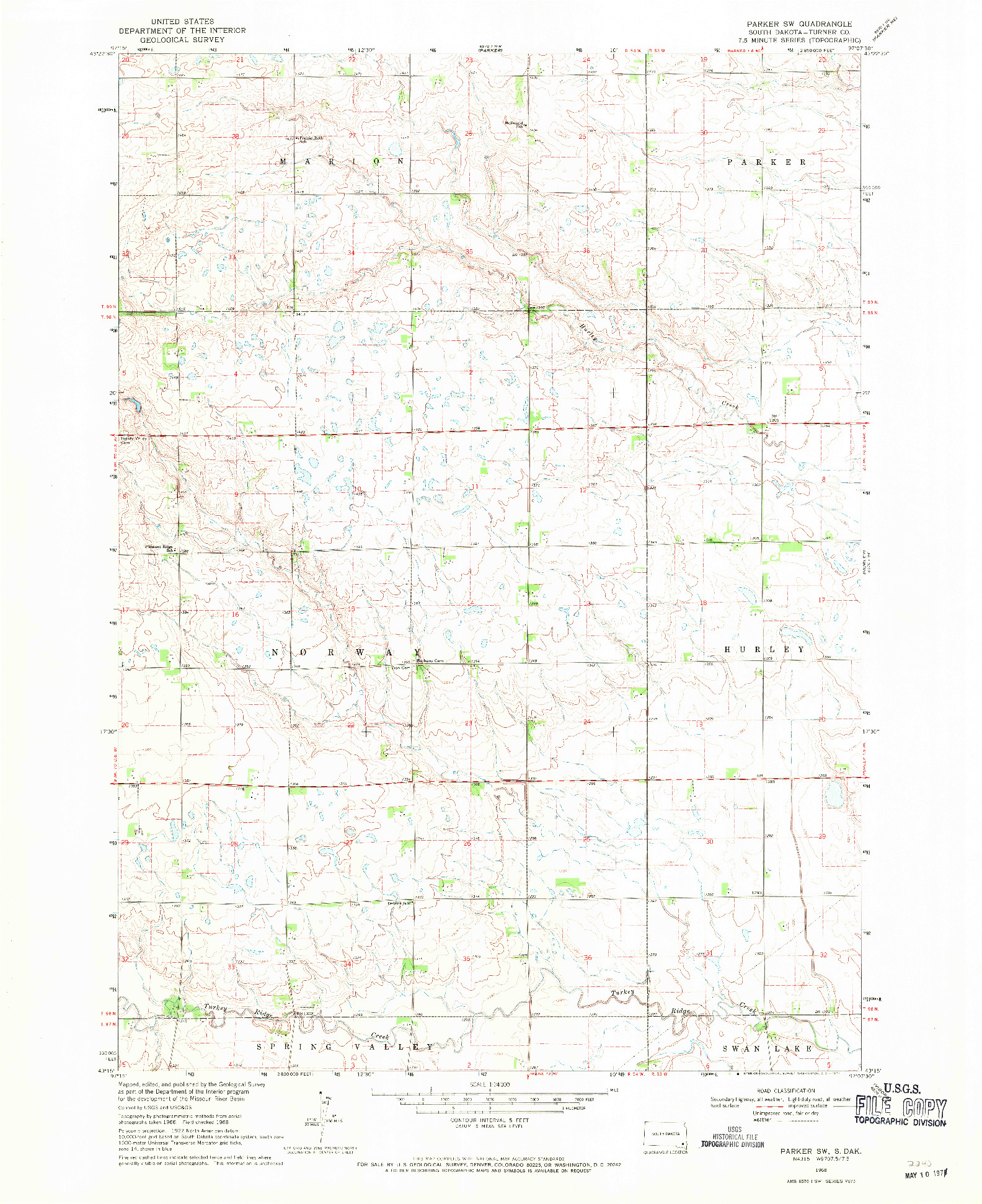 USGS 1:24000-SCALE QUADRANGLE FOR PARKER SW, SD 1968